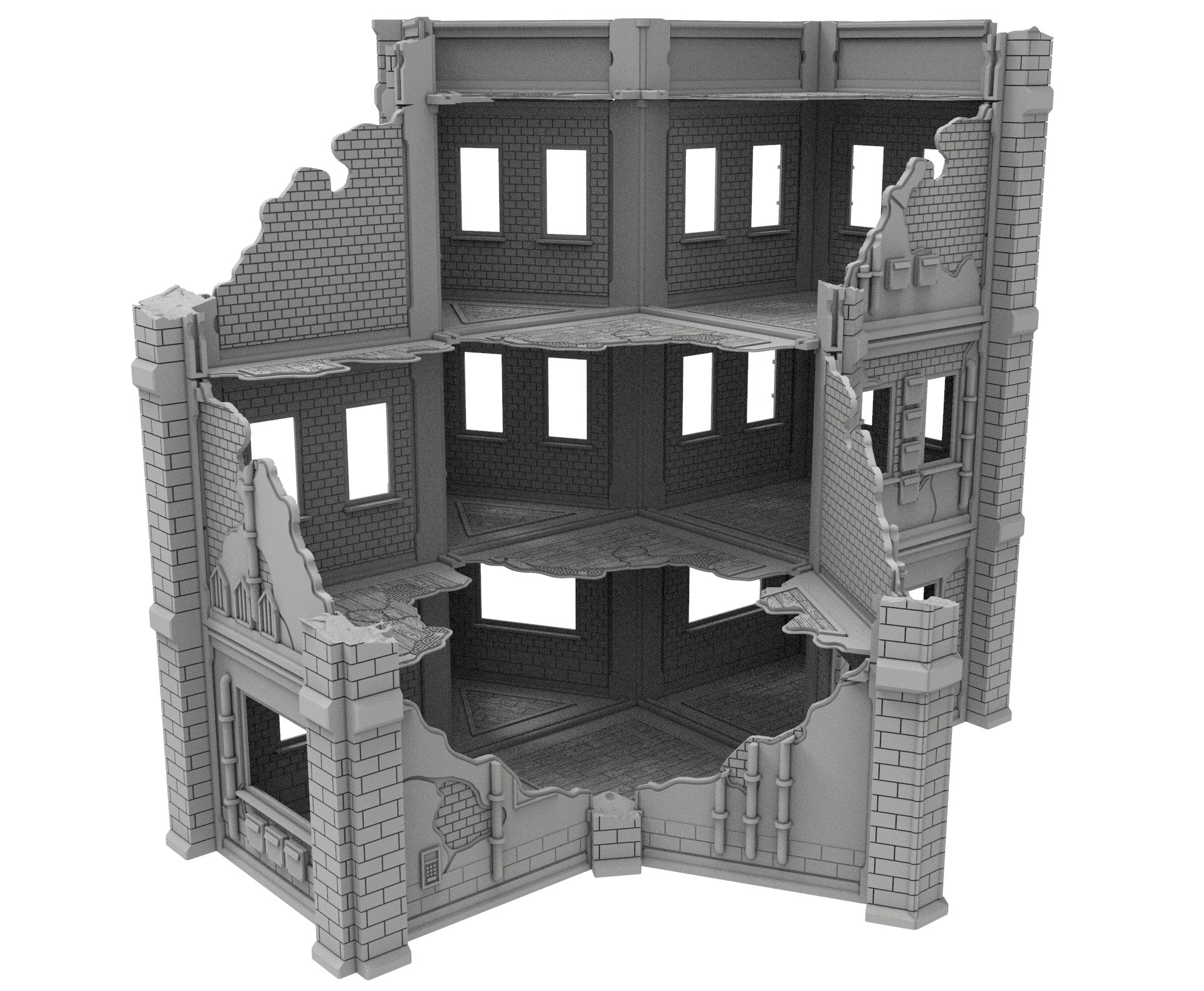 Civilian Ruined building printed in PLA and resin usable for warmachine, Damocles, One Page Rule, Firefight, infinity, scifi wargame...