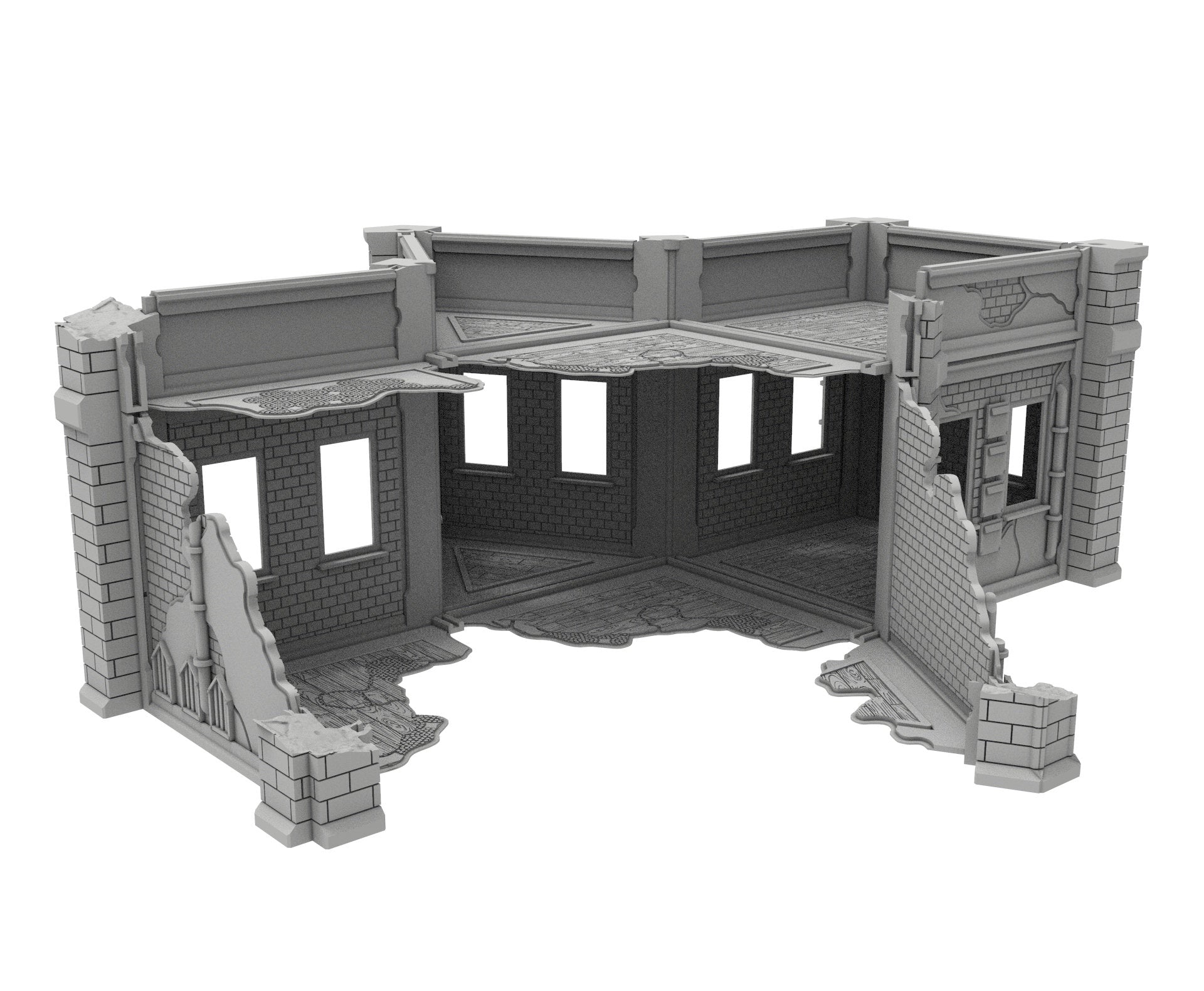 Civilian Ruined building printed in PLA and resin usable for warmachine, Damocles, One Page Rule, Firefight, infinity, scifi wargame...