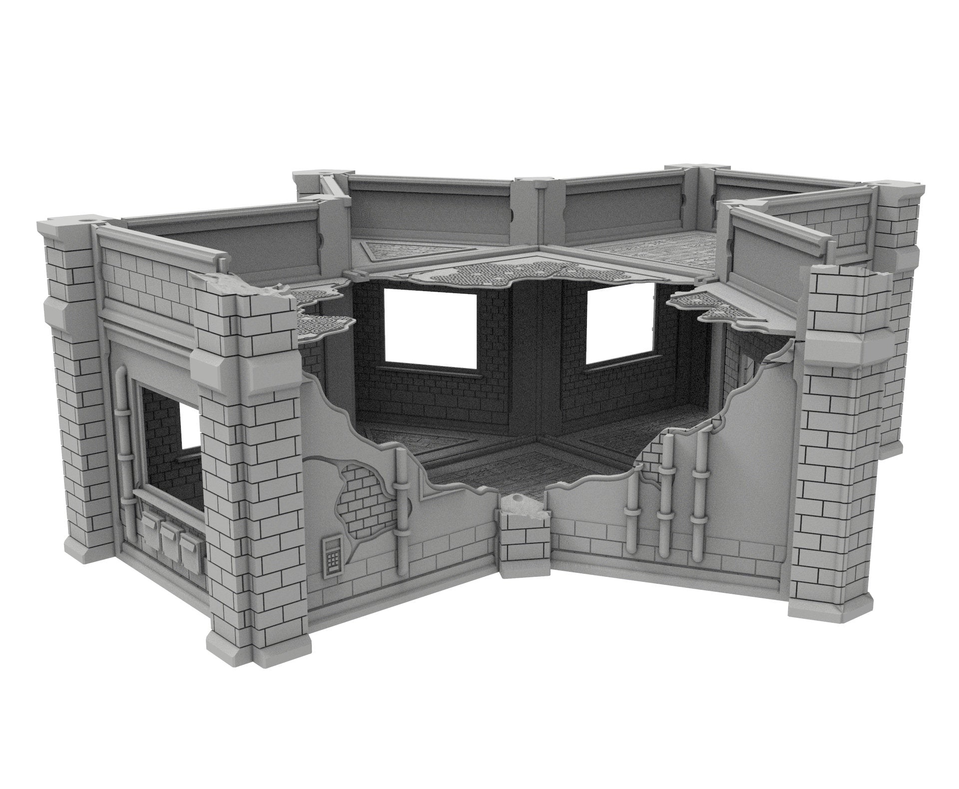 Civilian Ruined building printed in PLA and resin usable for warmachine, Damocles, One Page Rule, Firefight, infinity, scifi wargame...