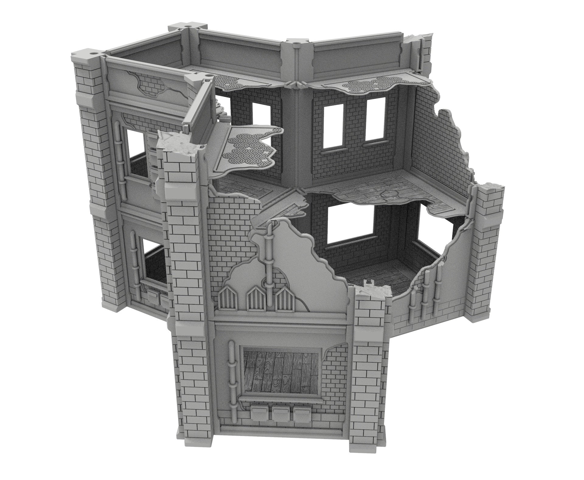 Civilian Ruined building printed in PLA and resin usable for warmachine, Damocles, One Page Rule, Firefight, infinity, scifi wargame...