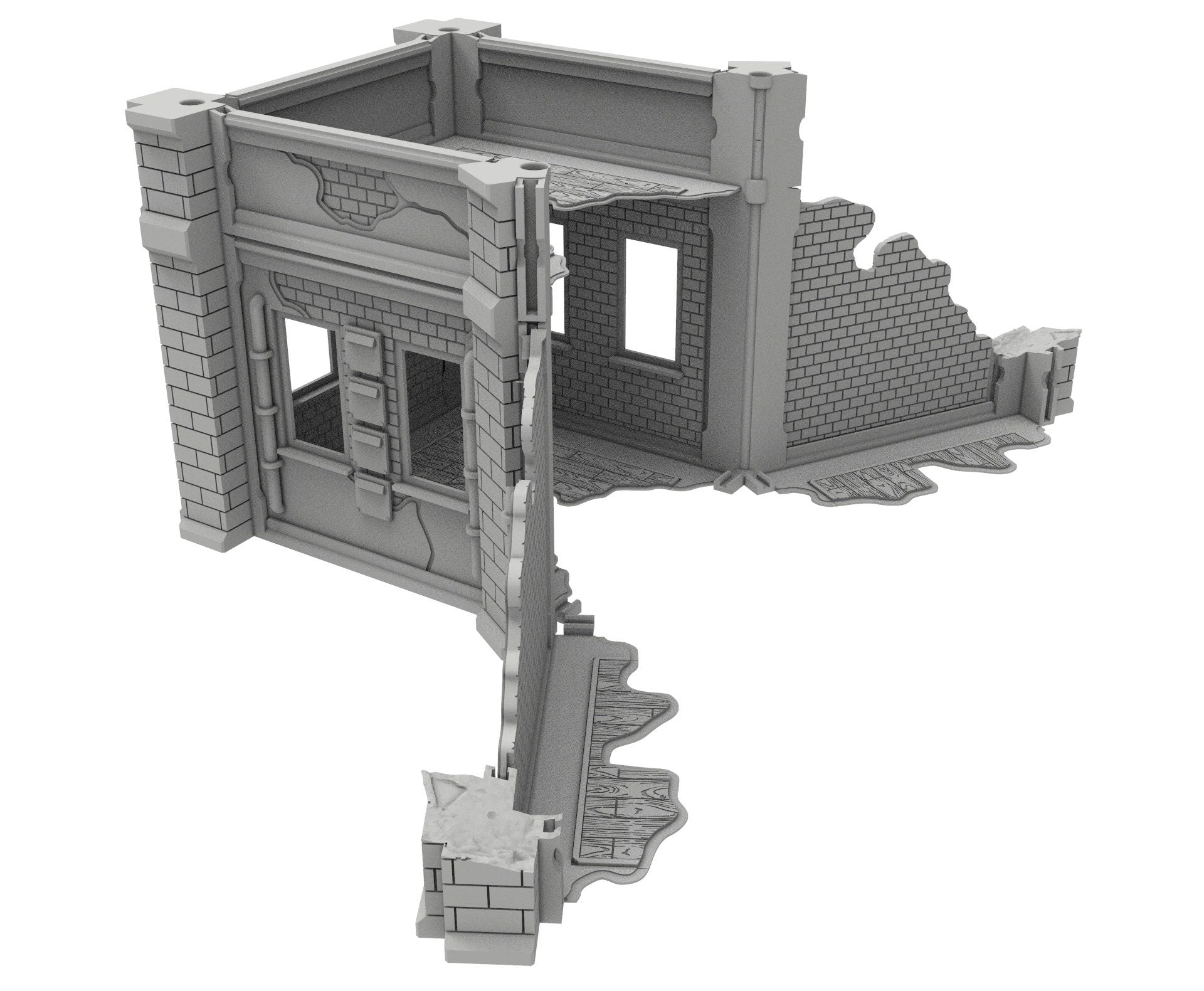 Civilian Ruined building printed in PLA and resin usable for warmachine, Damocles, One Page Rule, Firefight, infinity, scifi wargame...