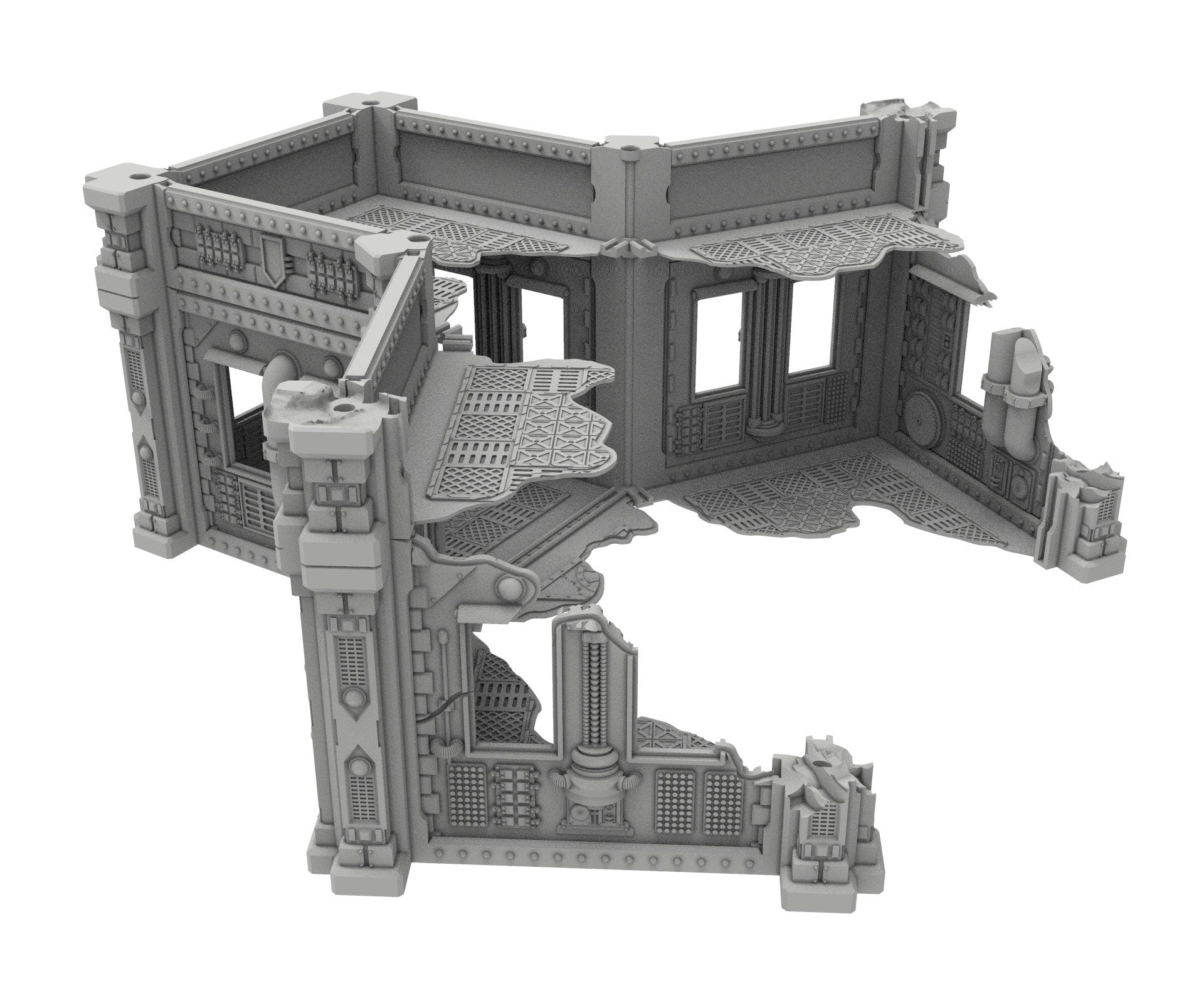 Civilian Ruined building printed in PLA and resin usable for warmachine, Damocles, One Page Rule, Firefight, infinity, scifi wargame...