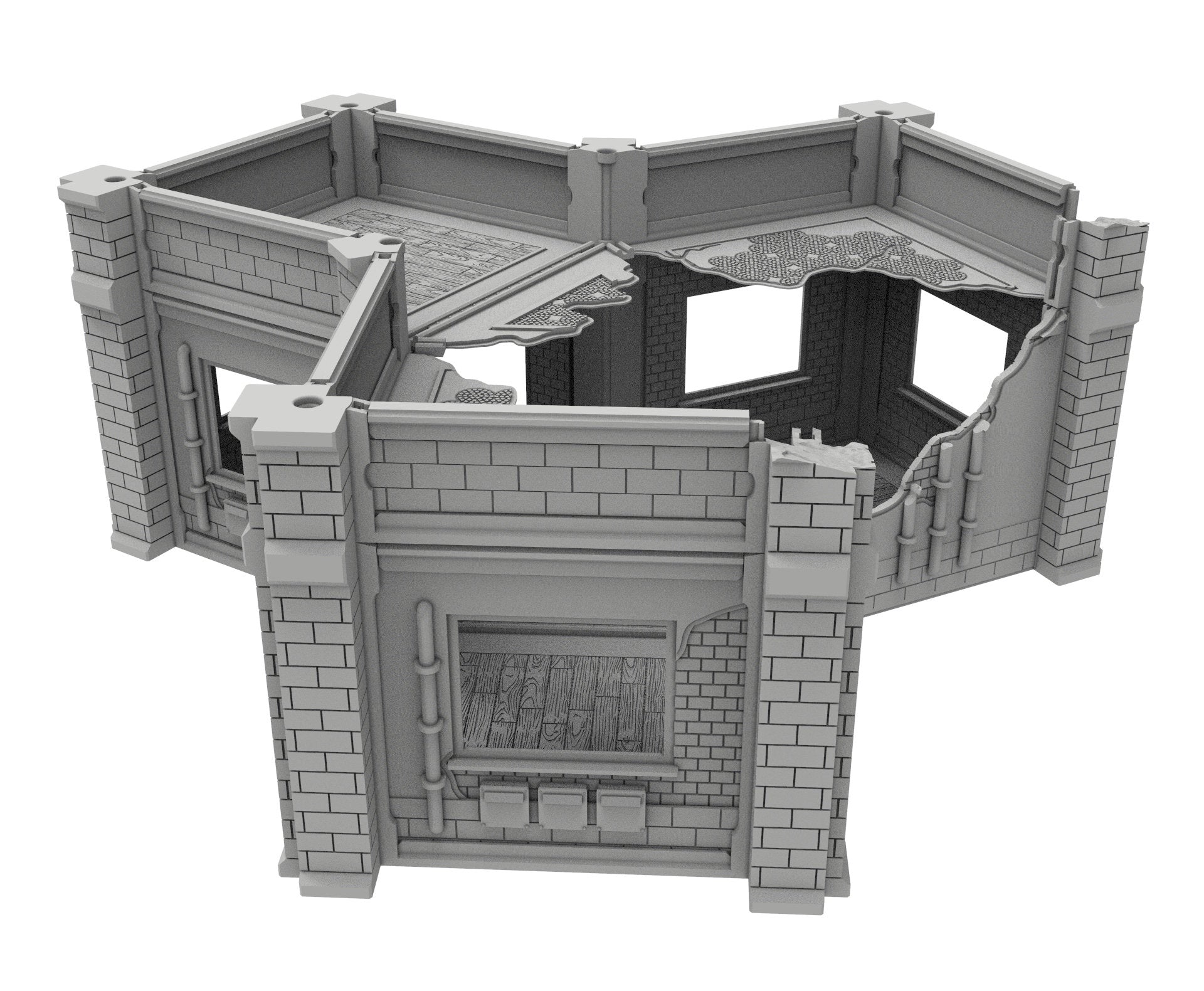 Civilian Ruined building printed in PLA and resin usable for warmachine, Damocles, One Page Rule, Firefight, infinity, scifi wargame...