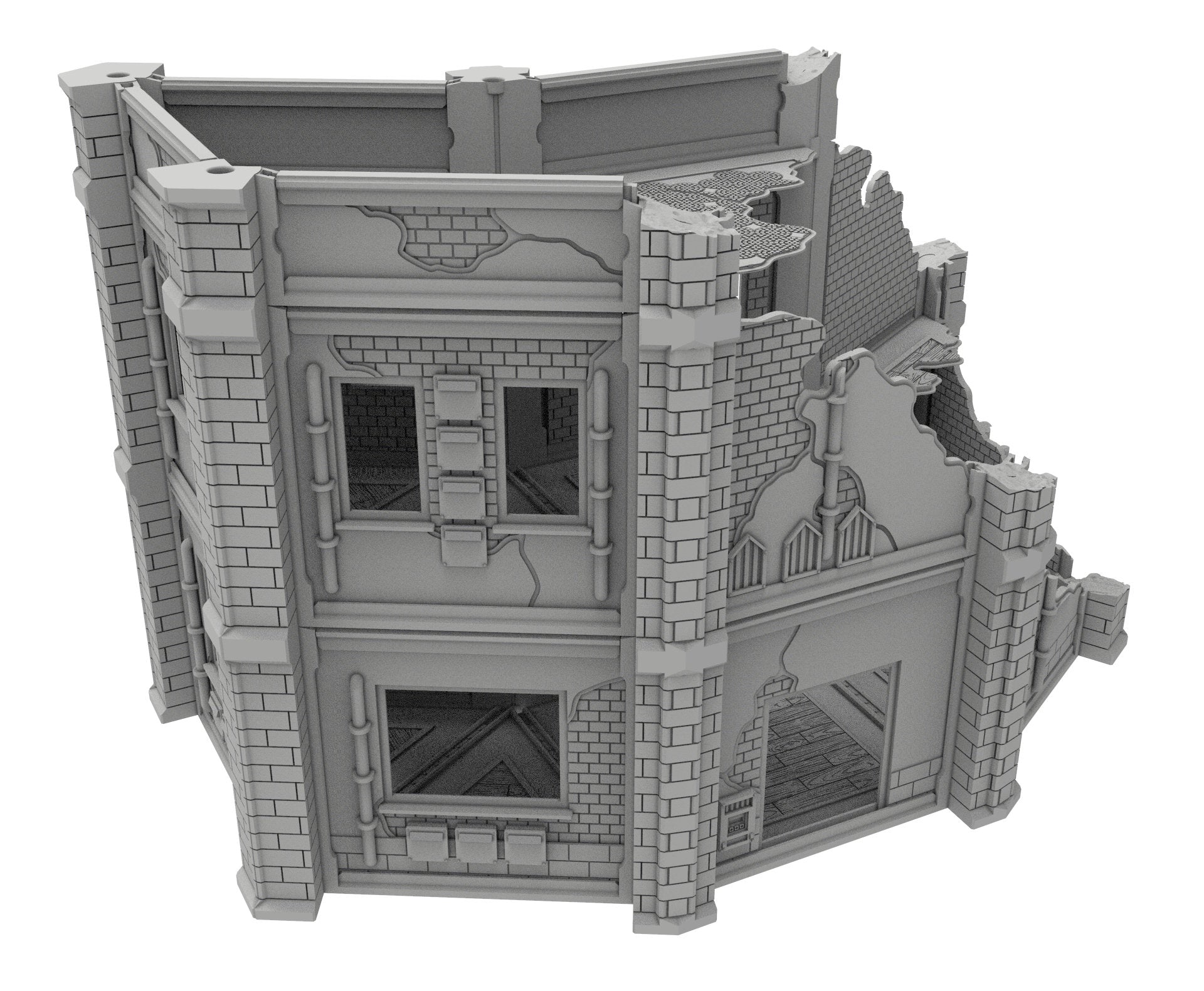 Civilian Ruined building printed in PLA and resin usable for warmachine, Damocles, One Page Rule, Firefight, infinity, scifi wargame...