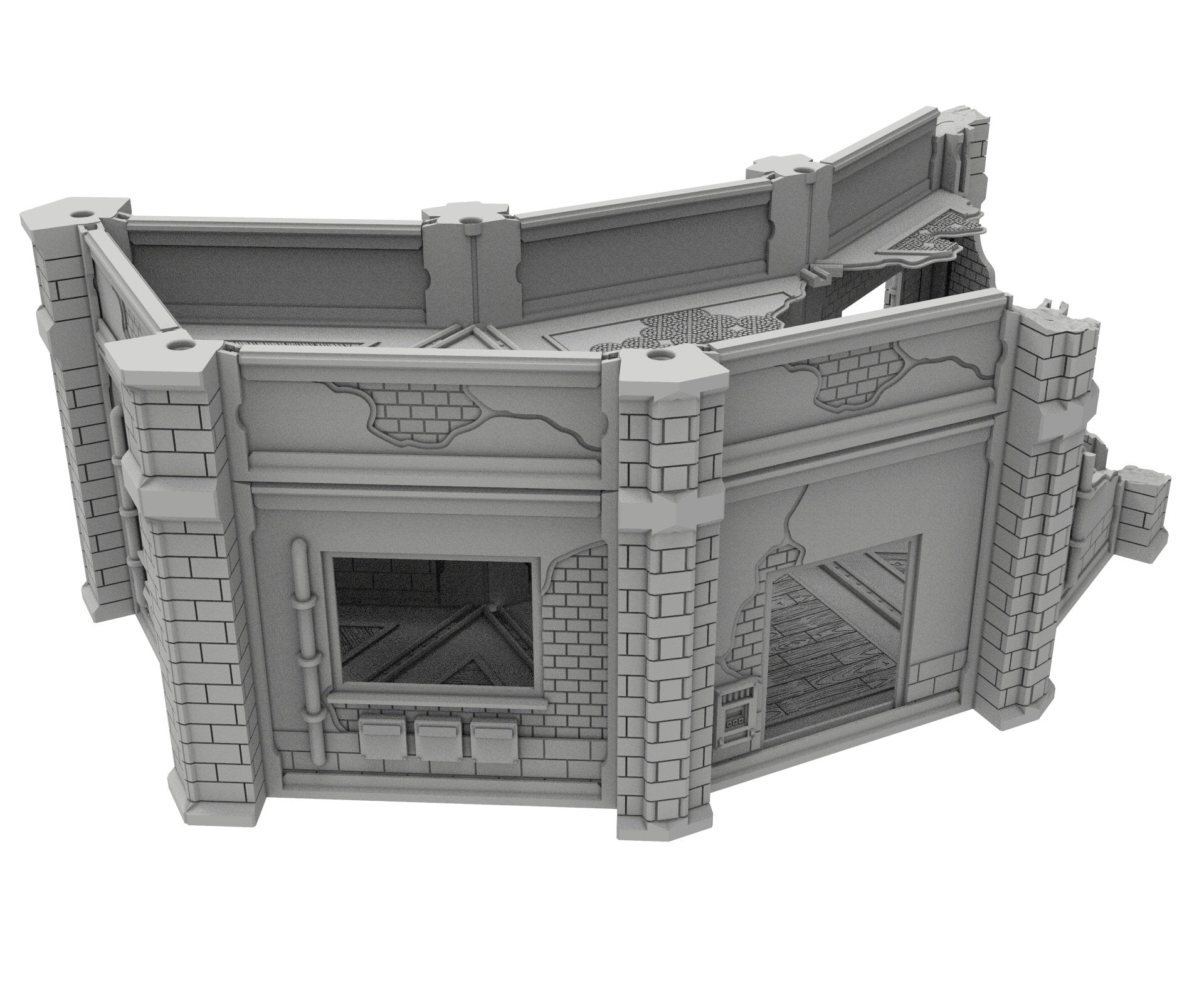 Civilian Ruined building printed in PLA and resin usable for warmachine, Damocles, One Page Rule, Firefight, infinity, scifi wargame...