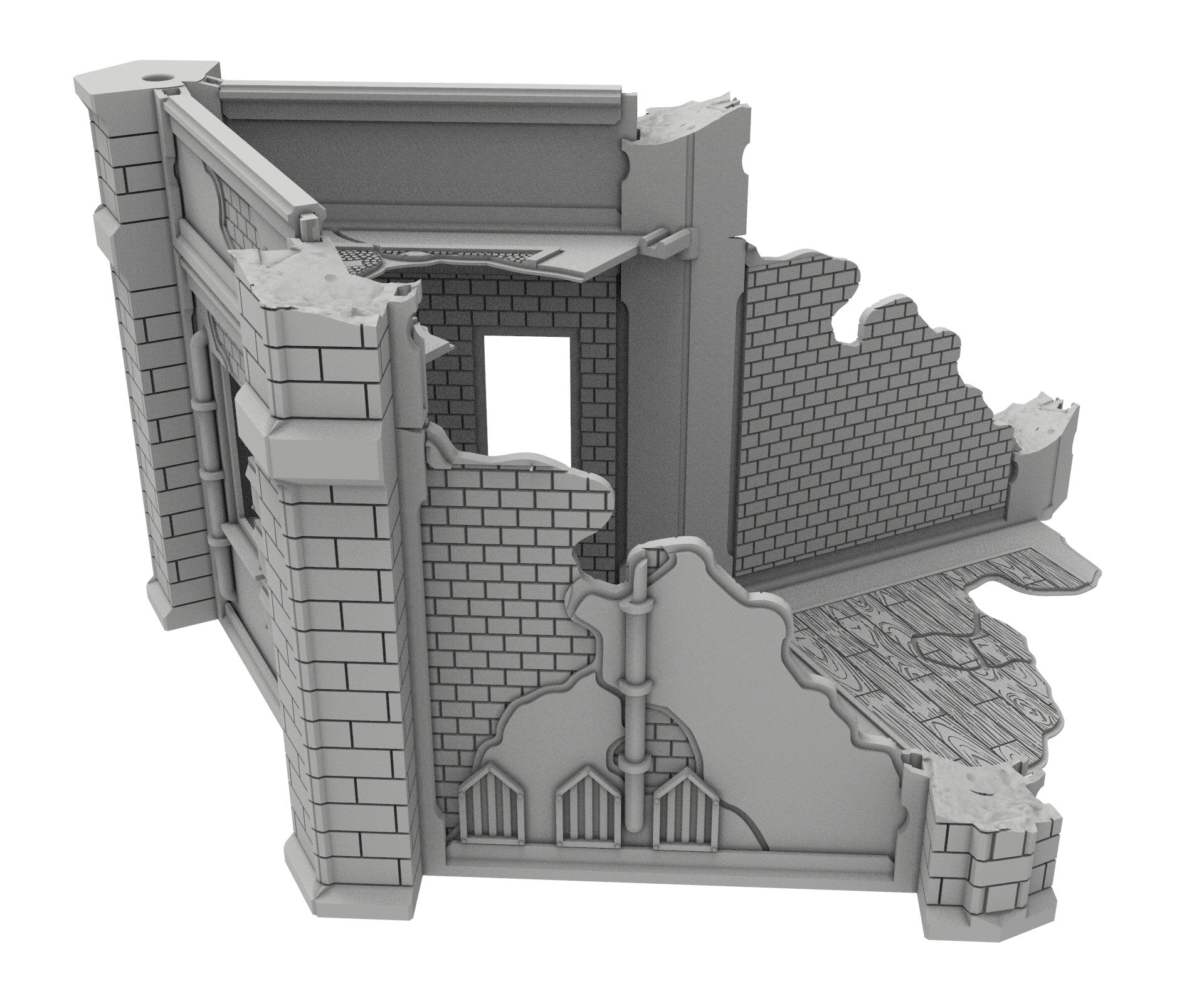 Civilian Ruined building printed in PLA and resin usable for warmachine, Damocles, One Page Rule, Firefight, infinity, scifi wargame...