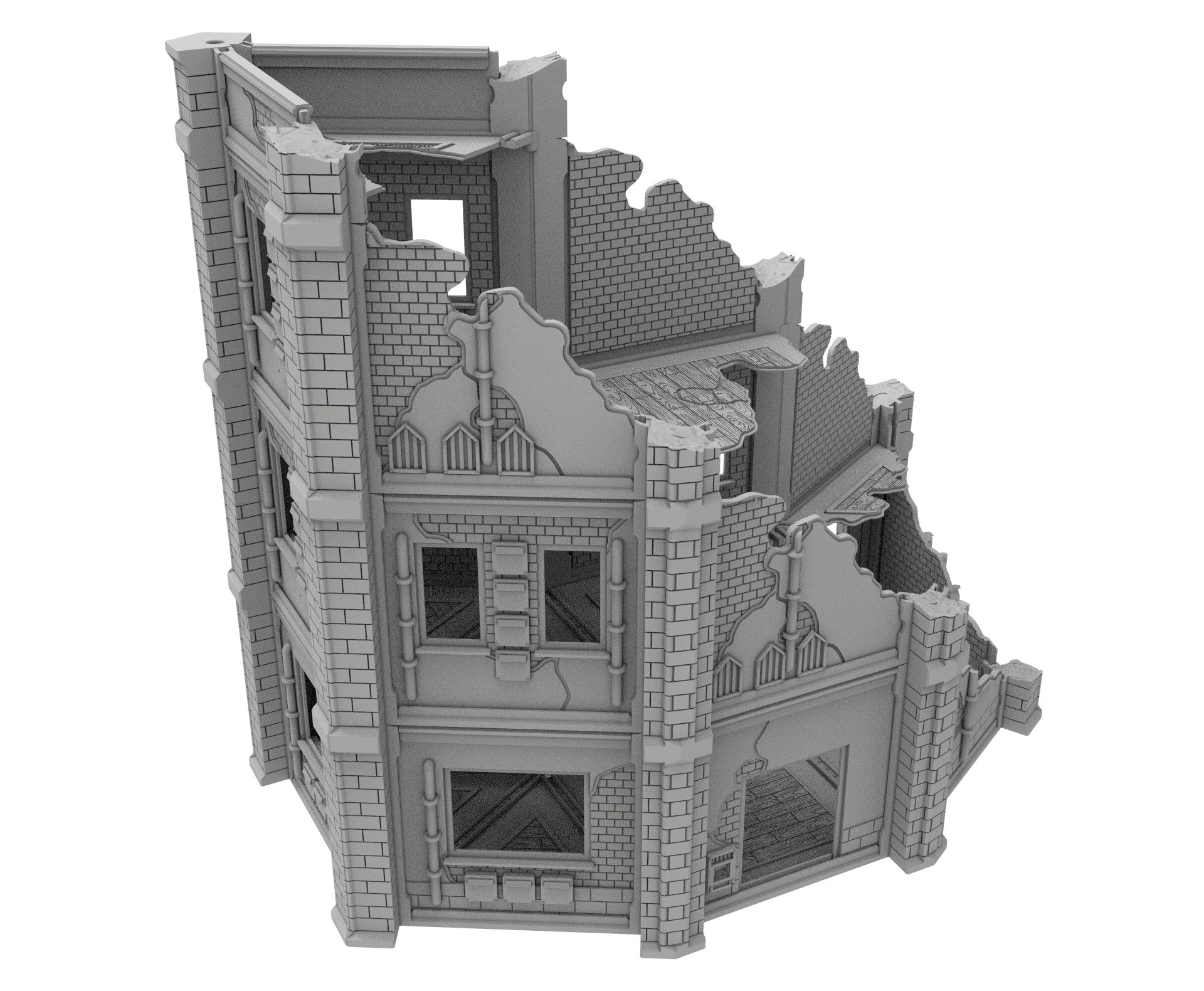 Civilian Ruined building printed in PLA and resin usable for warmachine, Damocles, One Page Rule, Firefight, infinity, scifi wargame...