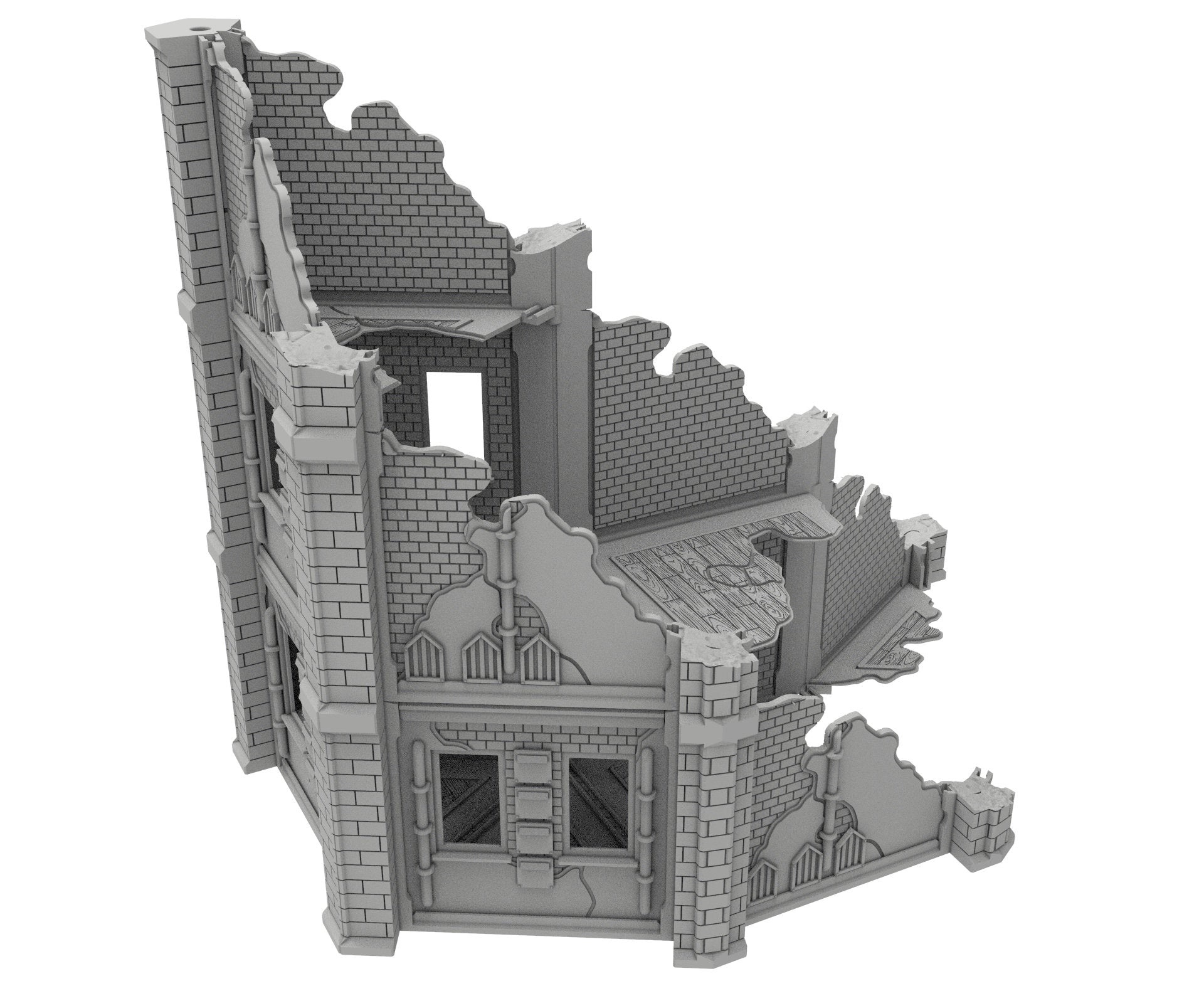 Civilian Ruined building printed in PLA and resin usable for warmachine, Damocles, One Page Rule, Firefight, infinity, scifi wargame...