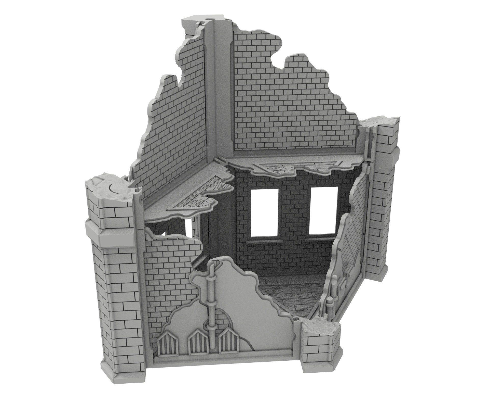 Civilian Ruined building printed in PLA and resin usable for warmachine, Damocles, One Page Rule, Firefight, infinity, scifi wargame...