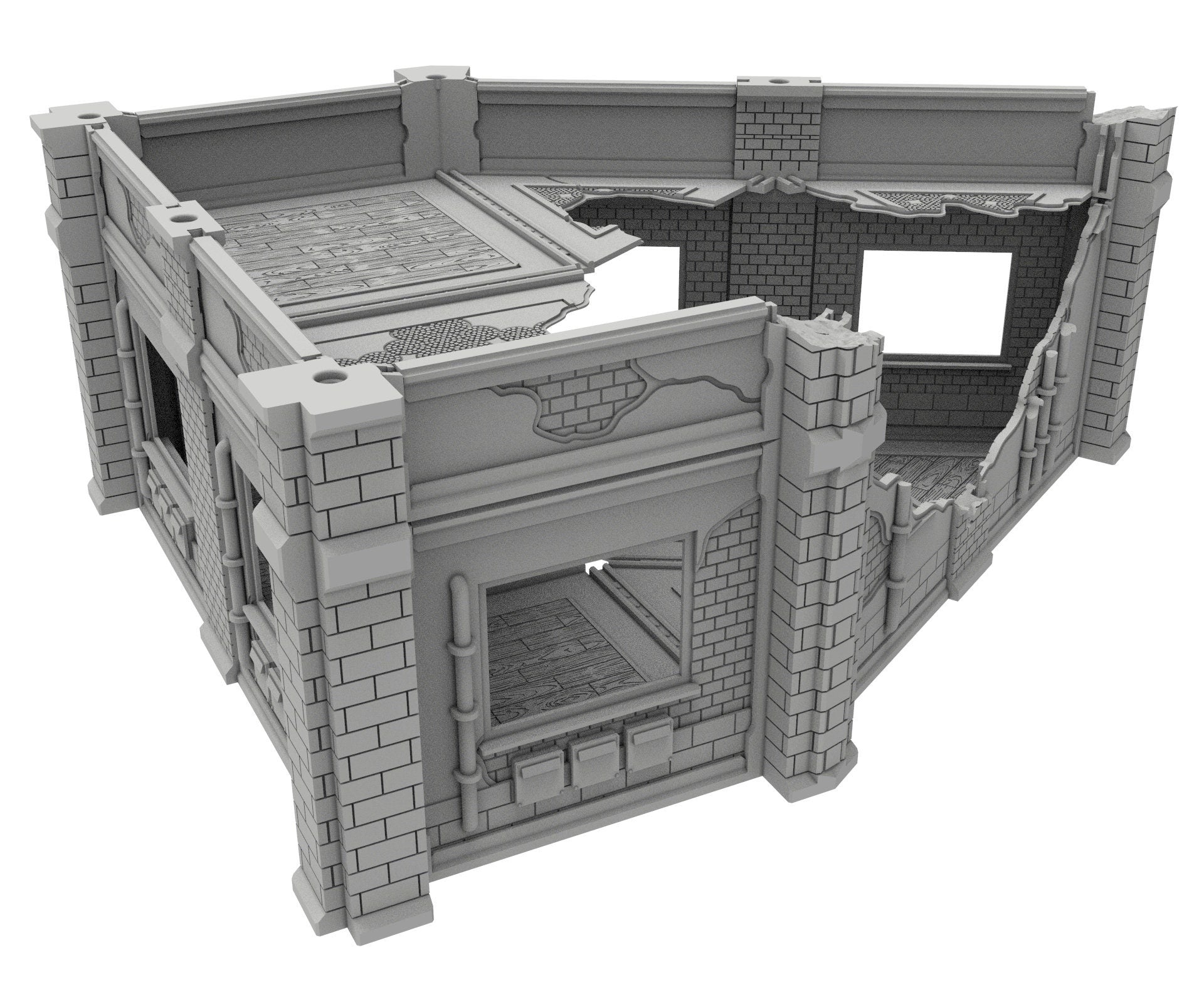 Civilian Ruined building printed in PLA and resin usable for warmachine, Damocles, One Page Rule, Firefight, infinity, scifi wargame...