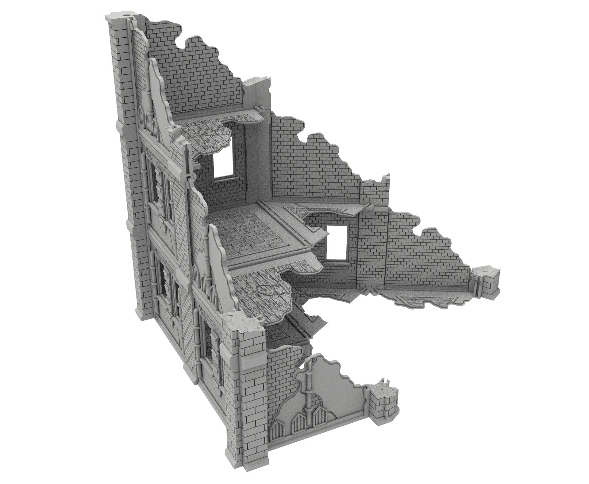 Civilian Ruined building printed in PLA and resin usable for warmachine, Damocles, One Page Rule, Firefight, infinity, scifi wargame...