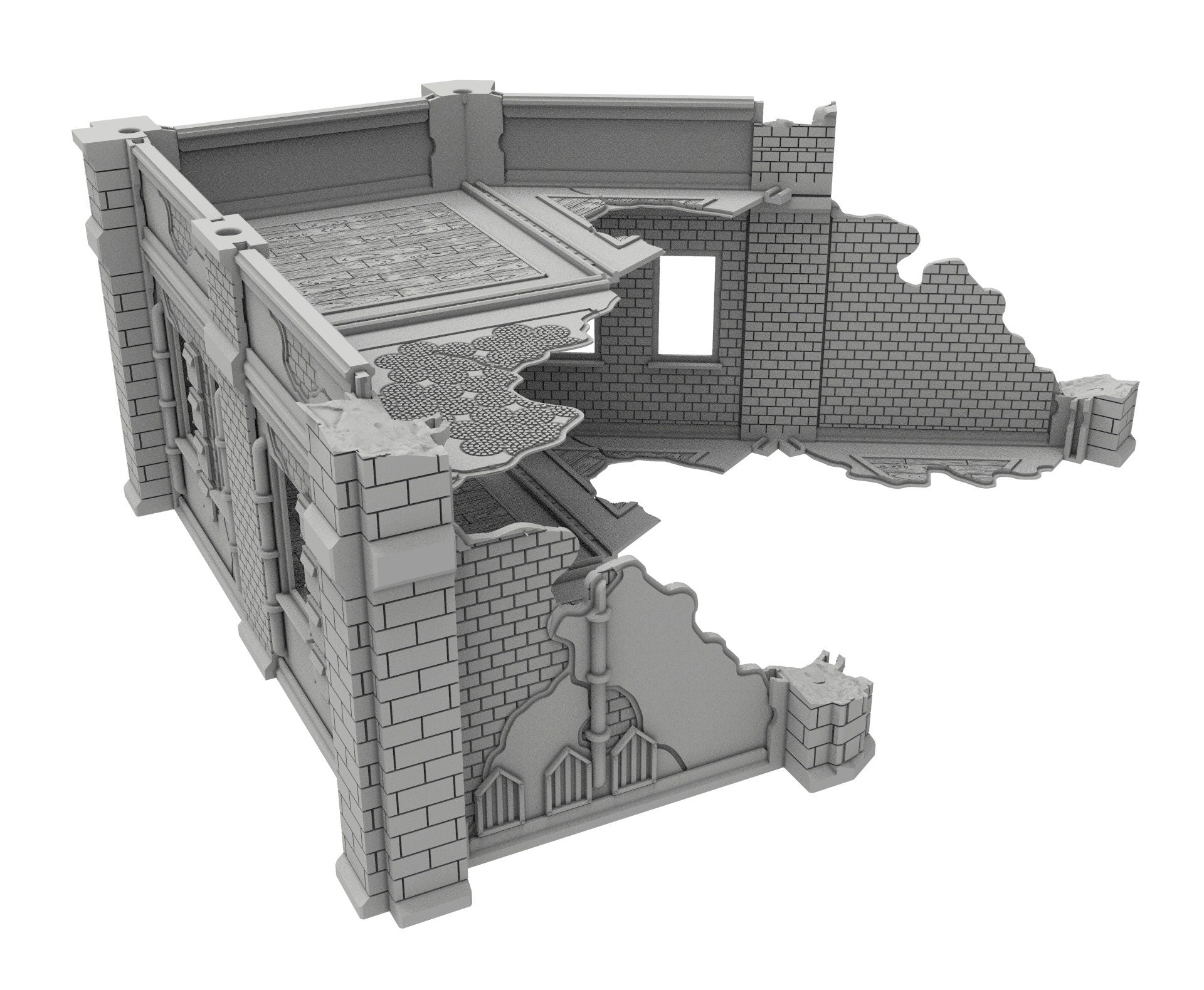 Civilian Ruined building printed in PLA and resin usable for warmachine, Damocles, One Page Rule, Firefight, infinity, scifi wargame...