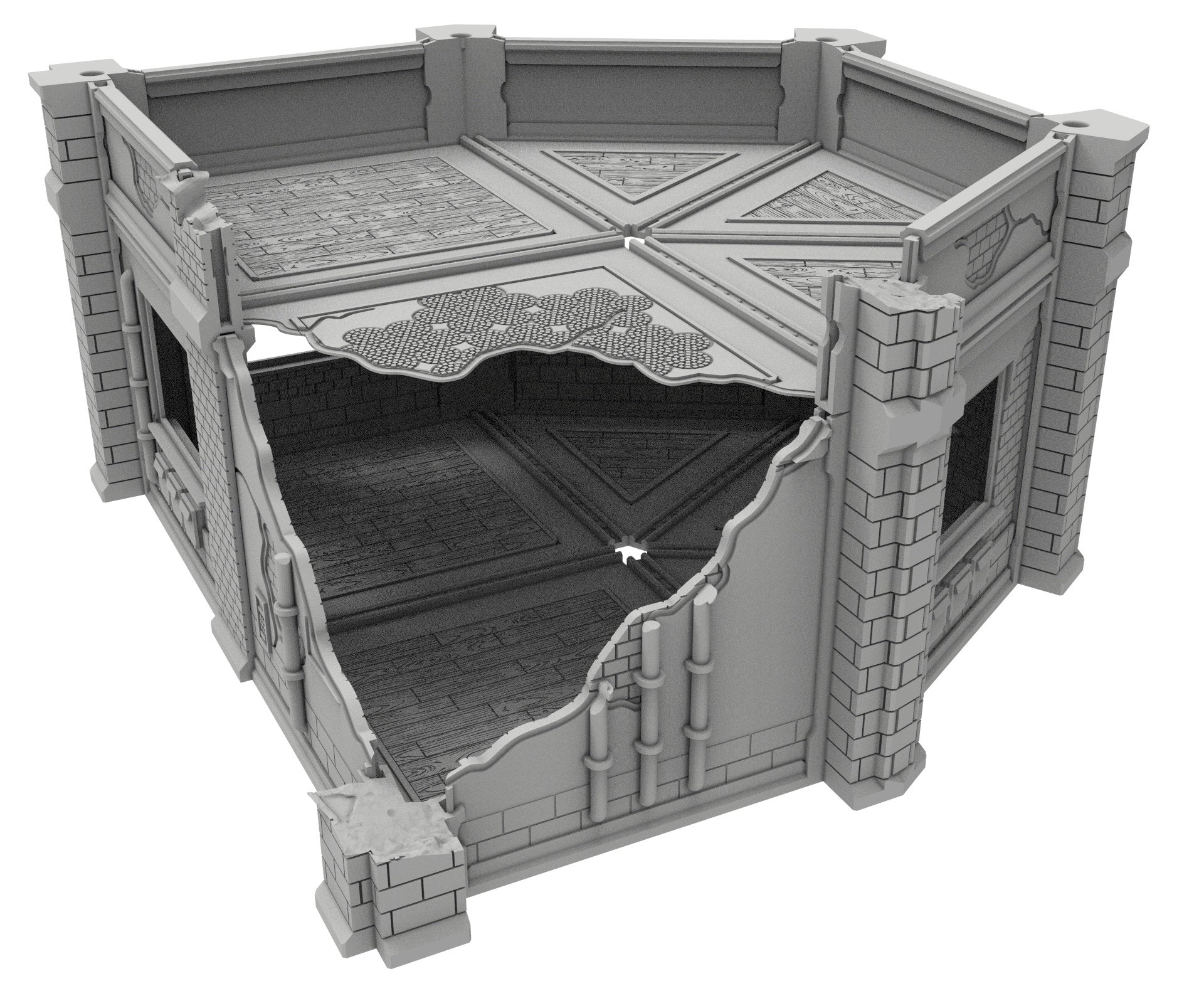 Civilian Ruined building printed in PLA and resin usable for warmachine, Damocles, One Page Rule, Firefight, infinity, scifi wargame...