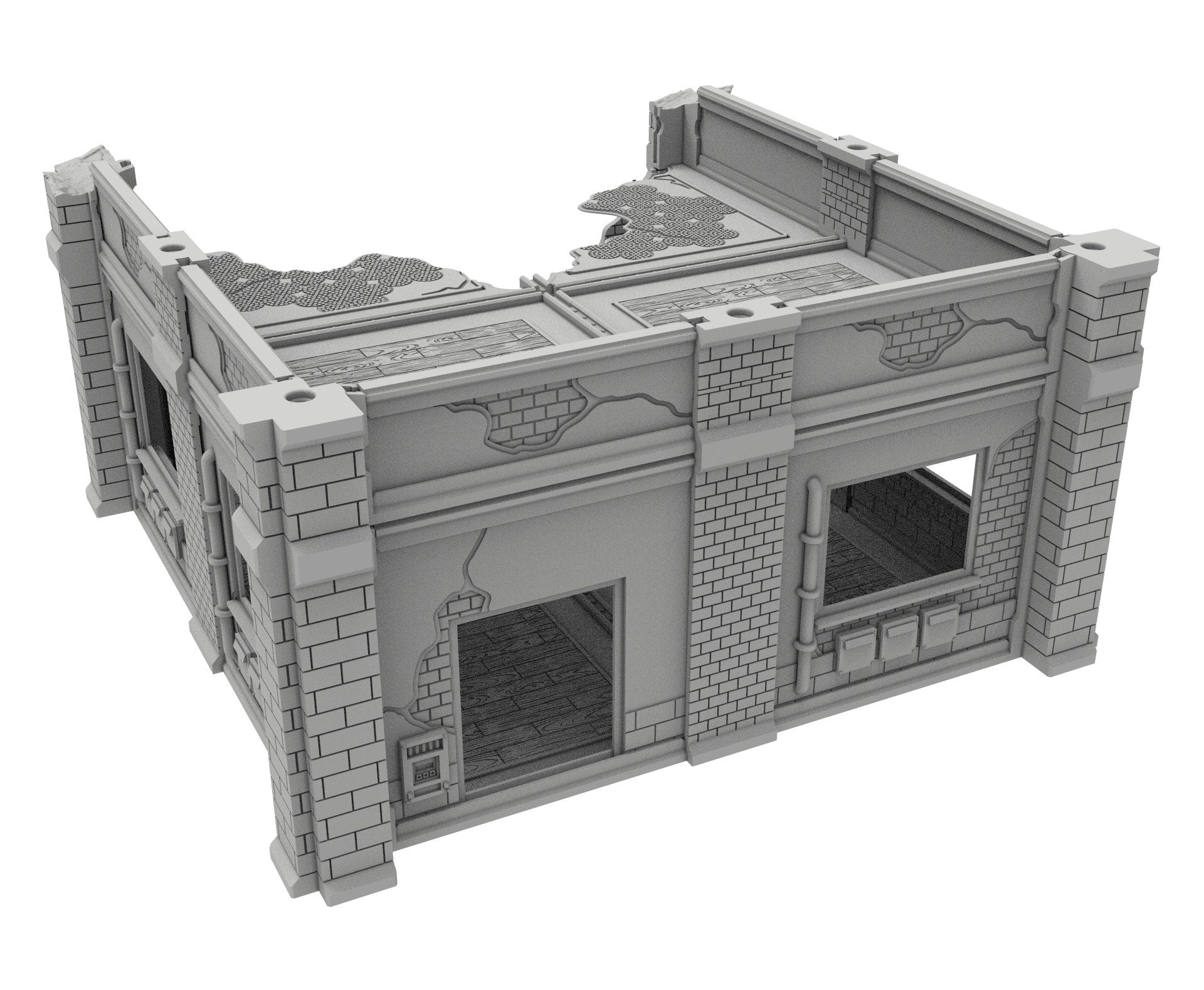 Civilian Ruined building printed in PLA and resin usable for warmachine, Damocles, One Page Rule, Firefight, infinity, scifi wargame...