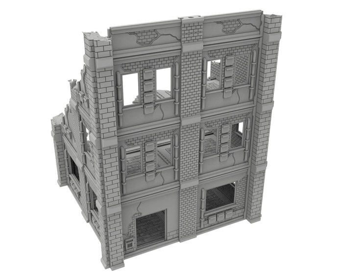 Civilian Ruined building printed in PLA and resin usable for warmachine, Damocles, One Page Rule, Firefight, infinity, scifi wargame...