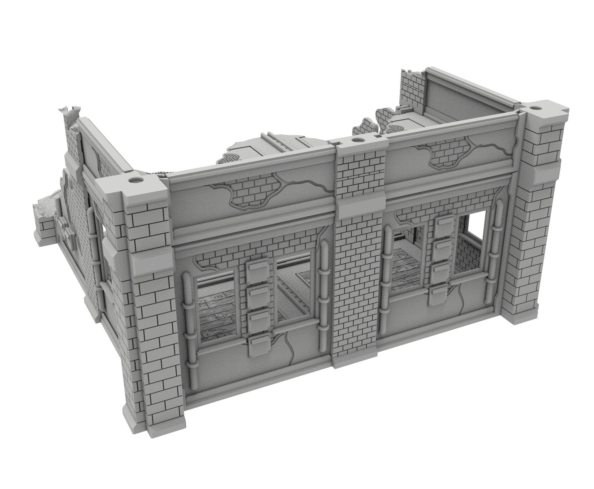 Civilian Ruined building printed in PLA and resin usable for warmachine, Damocles, One Page Rule, Firefight, infinity, scifi wargame...