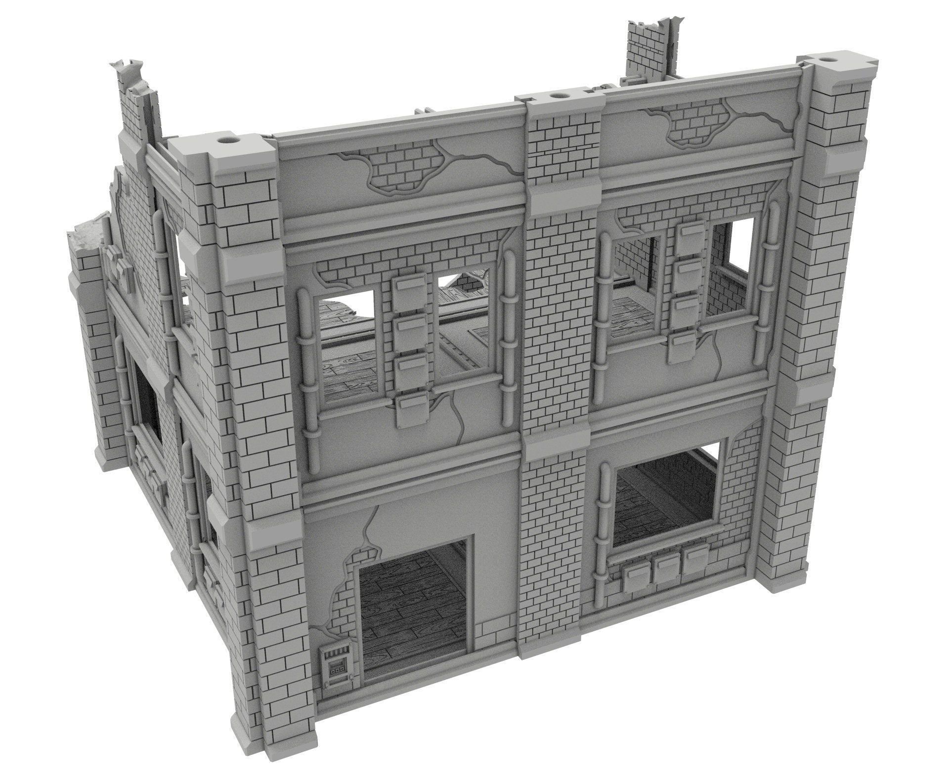 Civilian Ruined building printed in PLA and resin usable for warmachine, Damocles, One Page Rule, Firefight, infinity, scifi wargame...