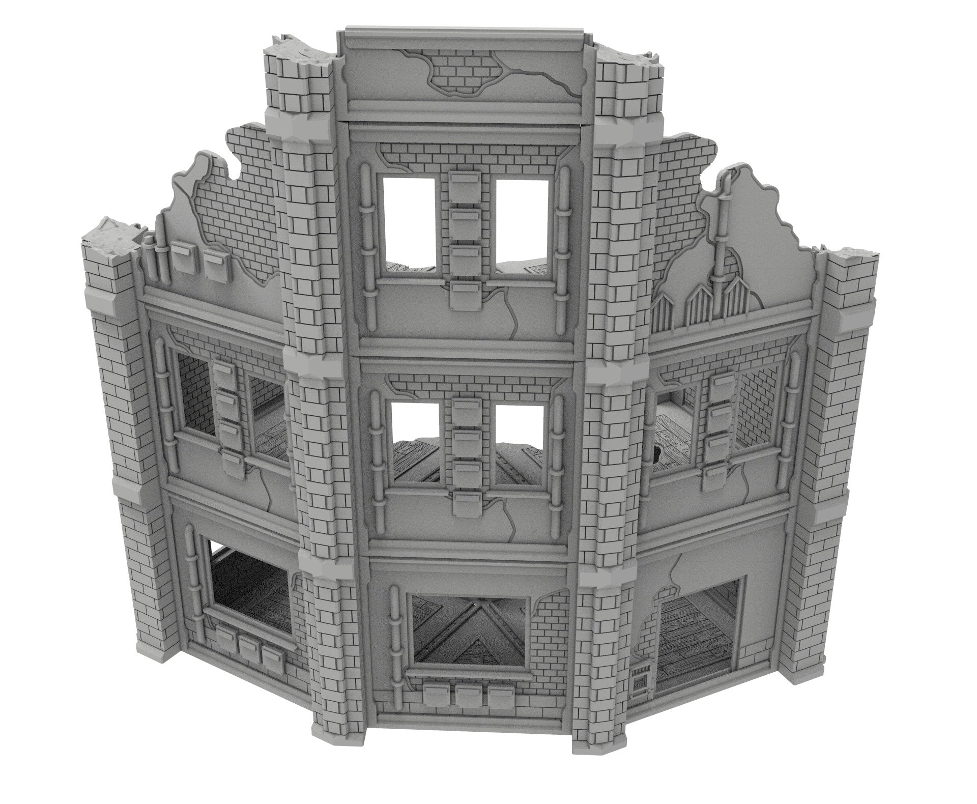 Civilian Ruined building printed in PLA and resin usable for warmachine, Damocles, One Page Rule, Firefight, infinity, scifi wargame...