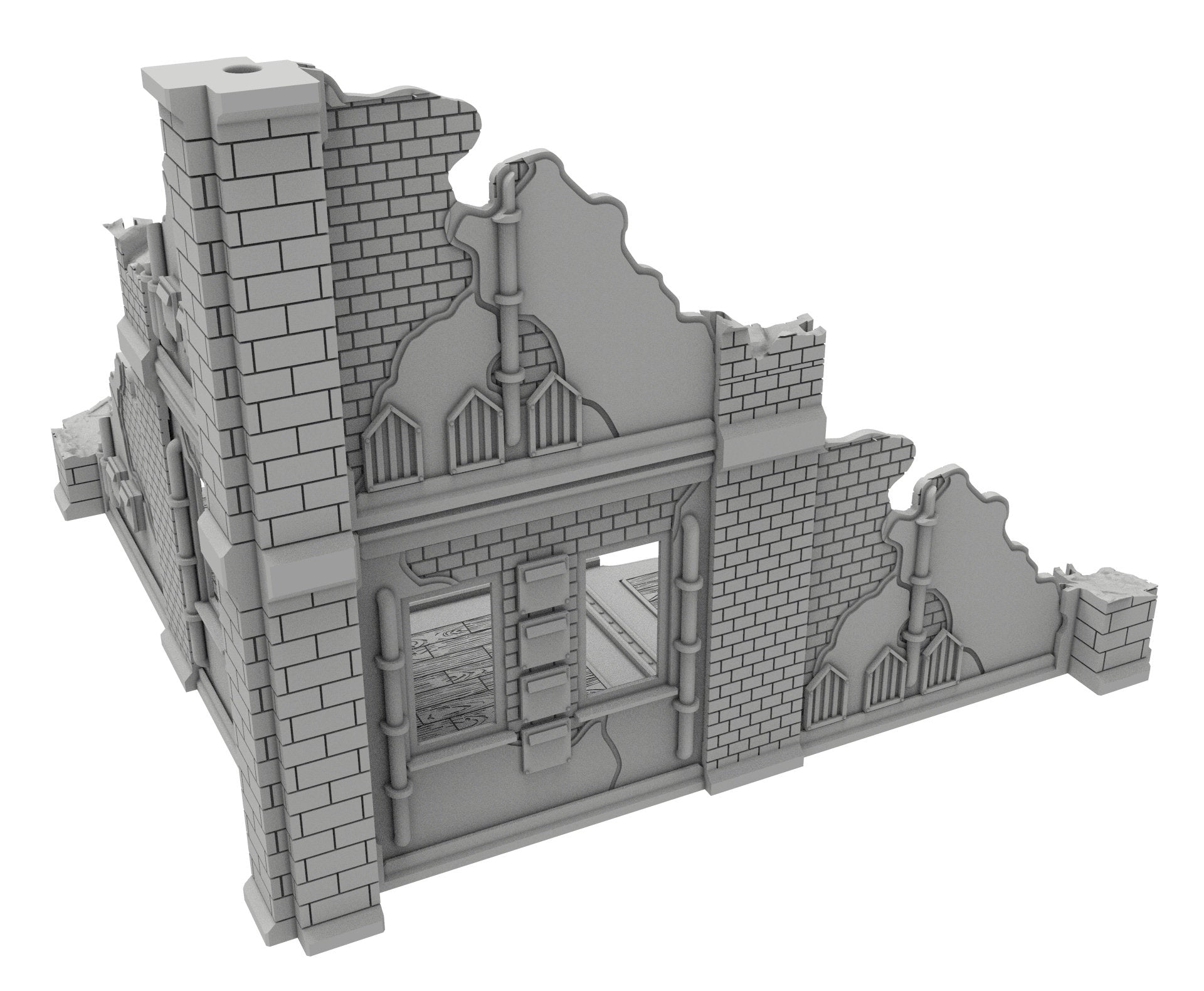 Civilian Ruined building printed in PLA and resin usable for warmachine, Damocles, One Page Rule, Firefight, infinity, scifi wargame...