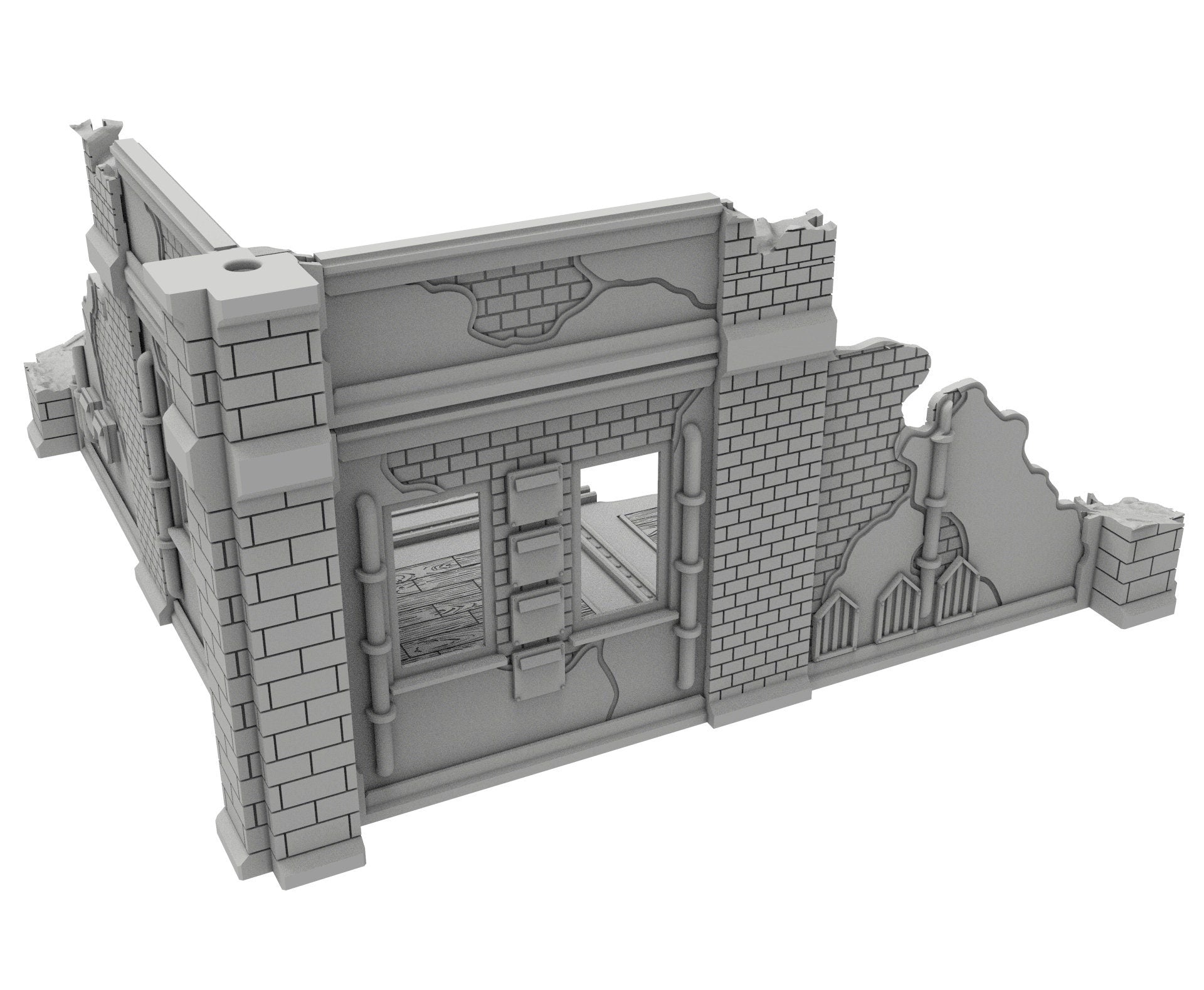 Civilian Ruined building printed in PLA and resin usable for warmachine, Damocles, One Page Rule, Firefight, infinity, scifi wargame...