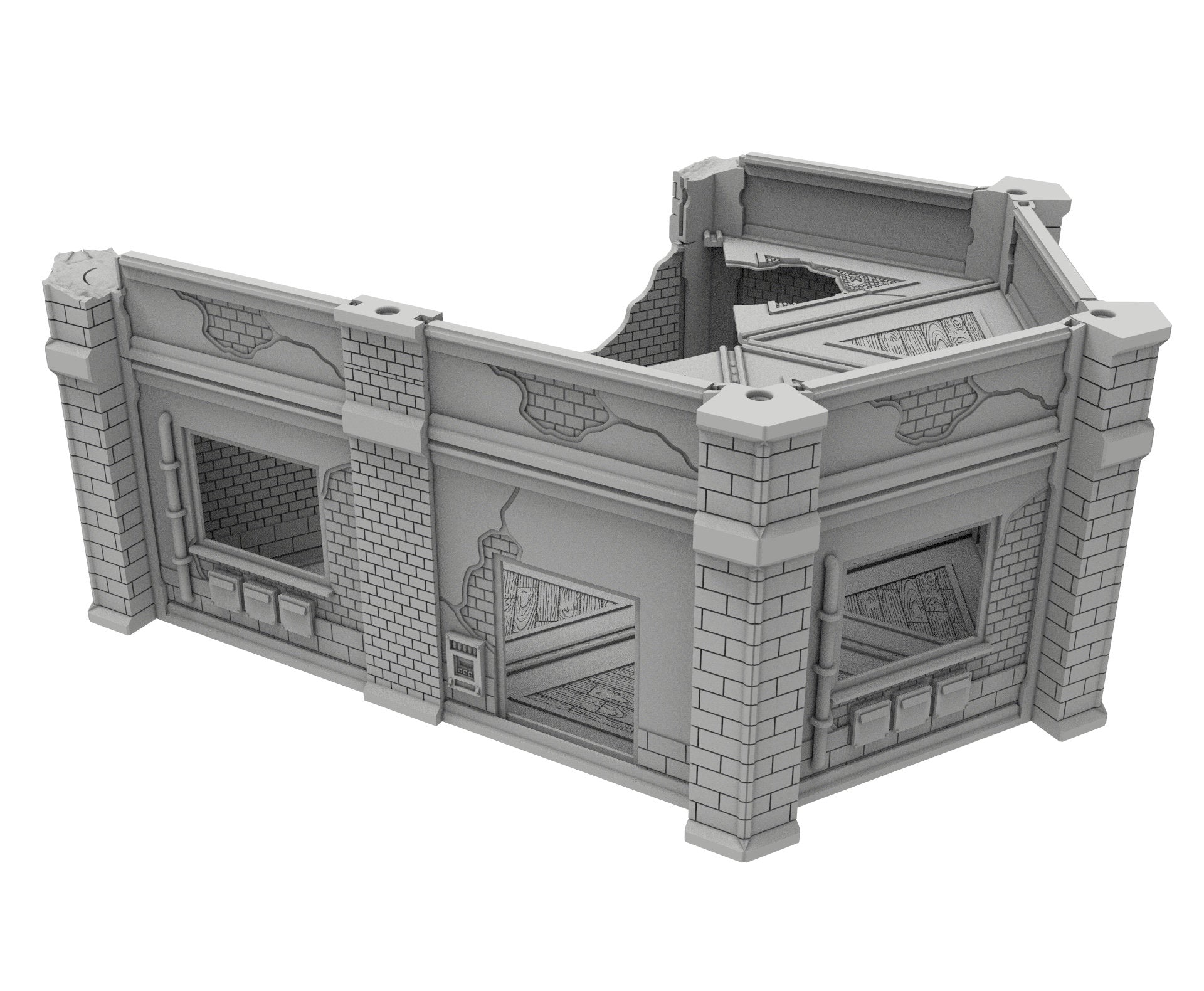 Civilian Ruined building printed in PLA and resin usable for warmachine, Damocles, One Page Rule, Firefight, infinity, scifi wargame...