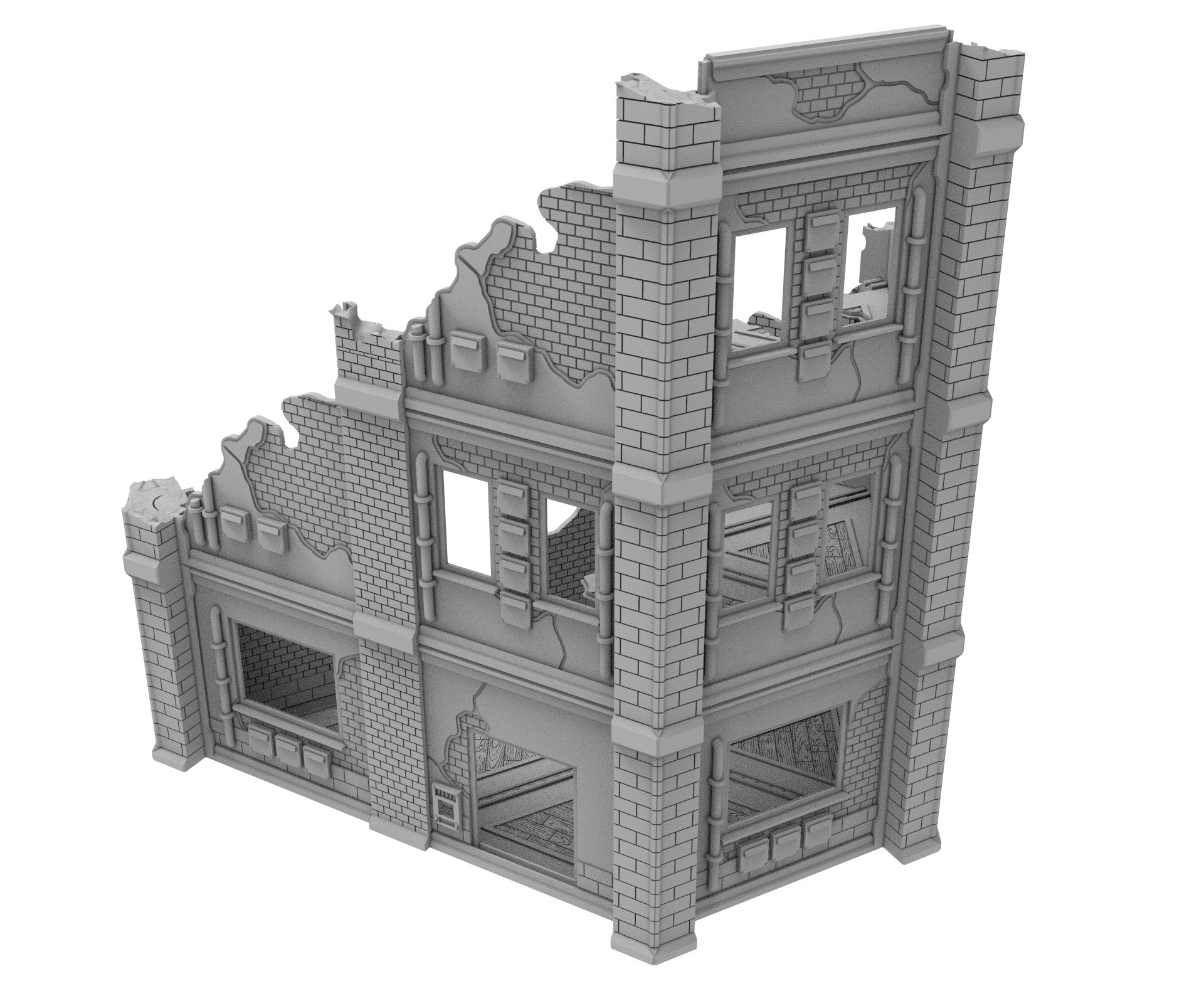 Civilian Ruined building printed in PLA and resin usable for warmachine, Damocles, One Page Rule, Firefight, infinity, scifi wargame...