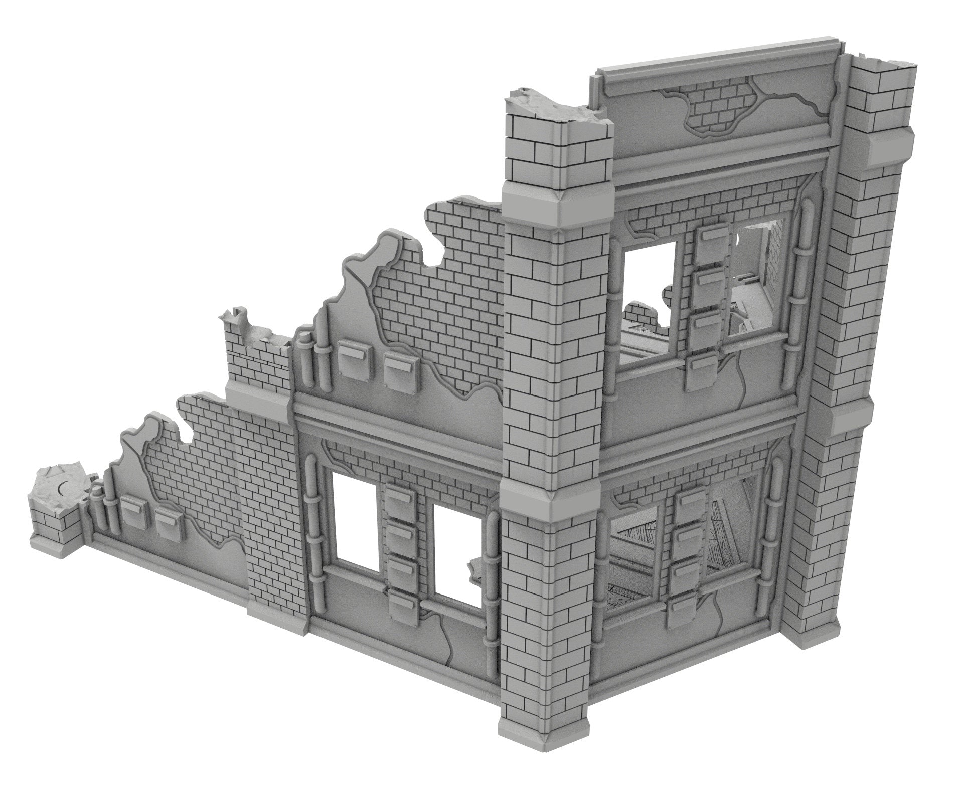 Civilian Ruined building printed in PLA and resin usable for warmachine, Damocles, One Page Rule, Firefight, infinity, scifi wargame...