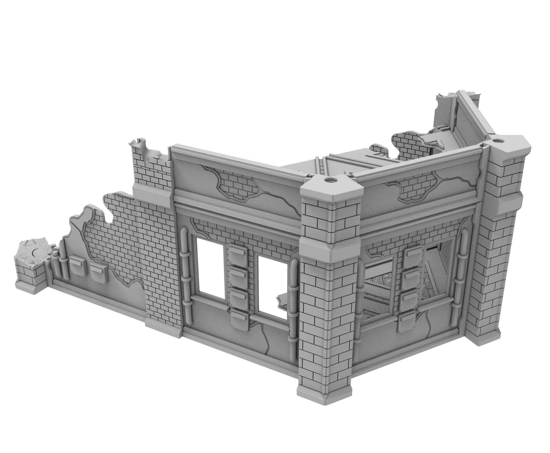Civilian Ruined building printed in PLA and resin usable for warmachine, Damocles, One Page Rule, Firefight, infinity, scifi wargame...