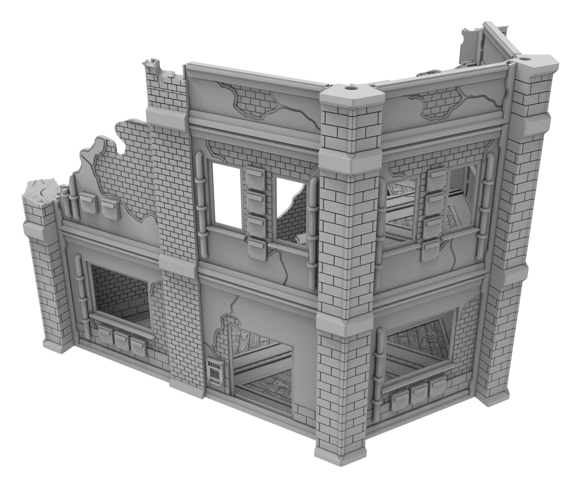 Civilian Ruined building printed in PLA and resin usable for warmachine, Damocles, One Page Rule, Firefight, infinity, scifi wargame...