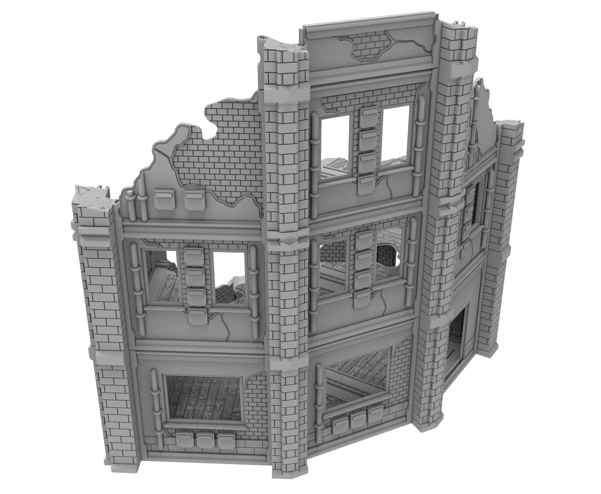 Civilian Ruined building printed in PLA and resin usable for warmachine, Damocles, One Page Rule, Firefight, infinity, scifi wargame...