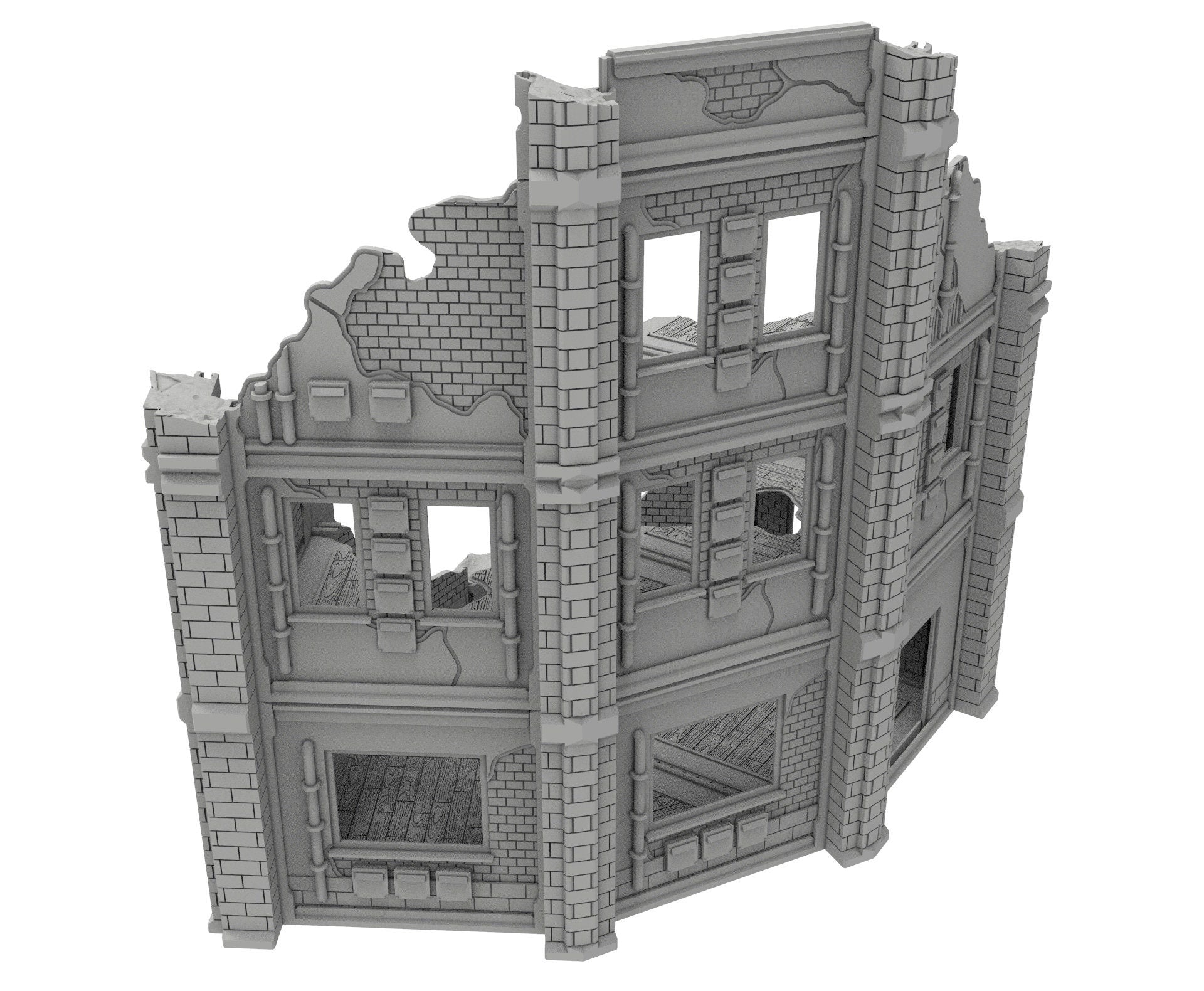 Civilian Ruined building printed in PLA and resin usable for warmachine, Damocles, One Page Rule, Firefight, infinity, scifi wargame...