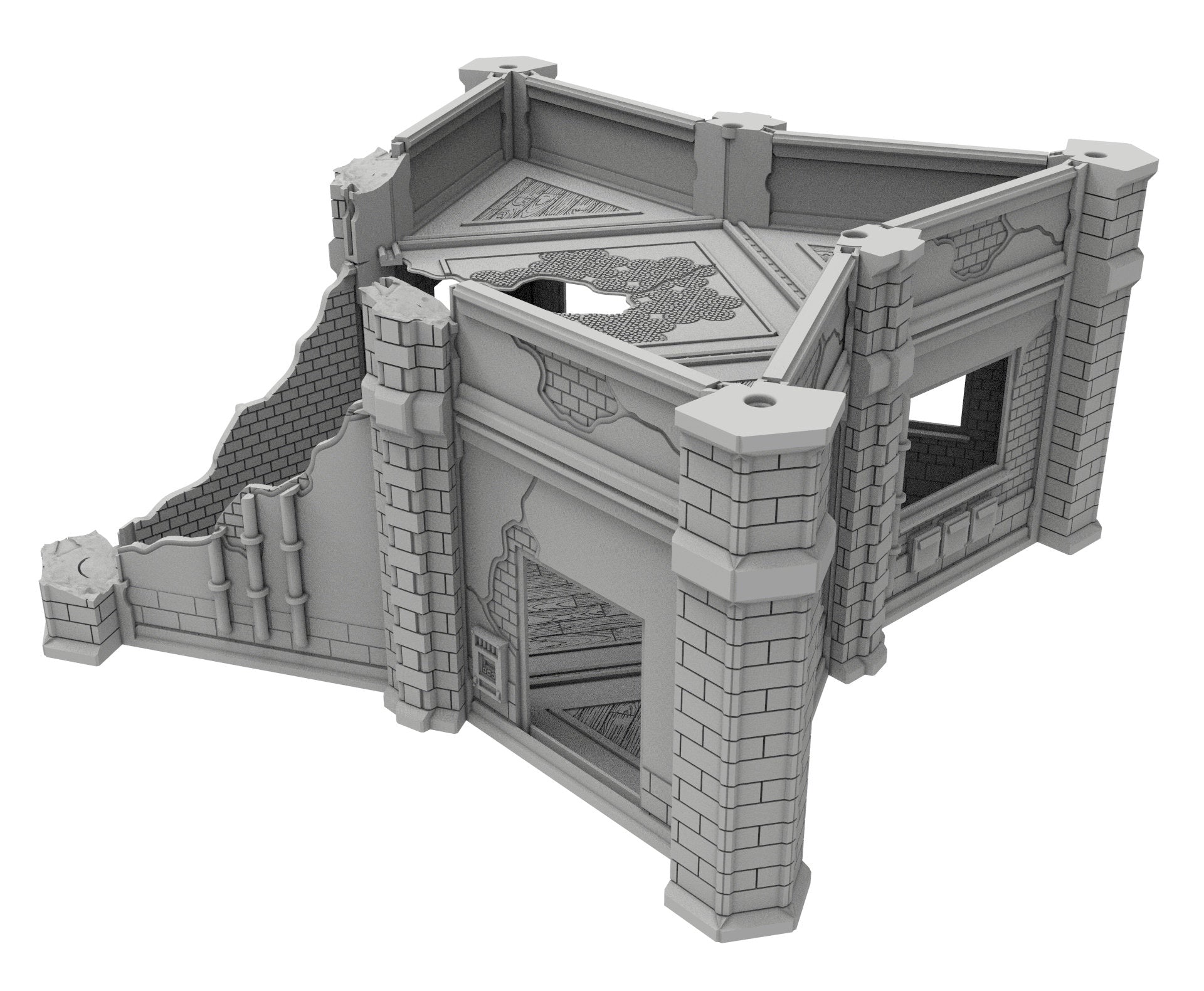 Civilian Ruined building printed in PLA and resin usable for warmachine, Damocles, One Page Rule, Firefight, infinity, scifi wargame...