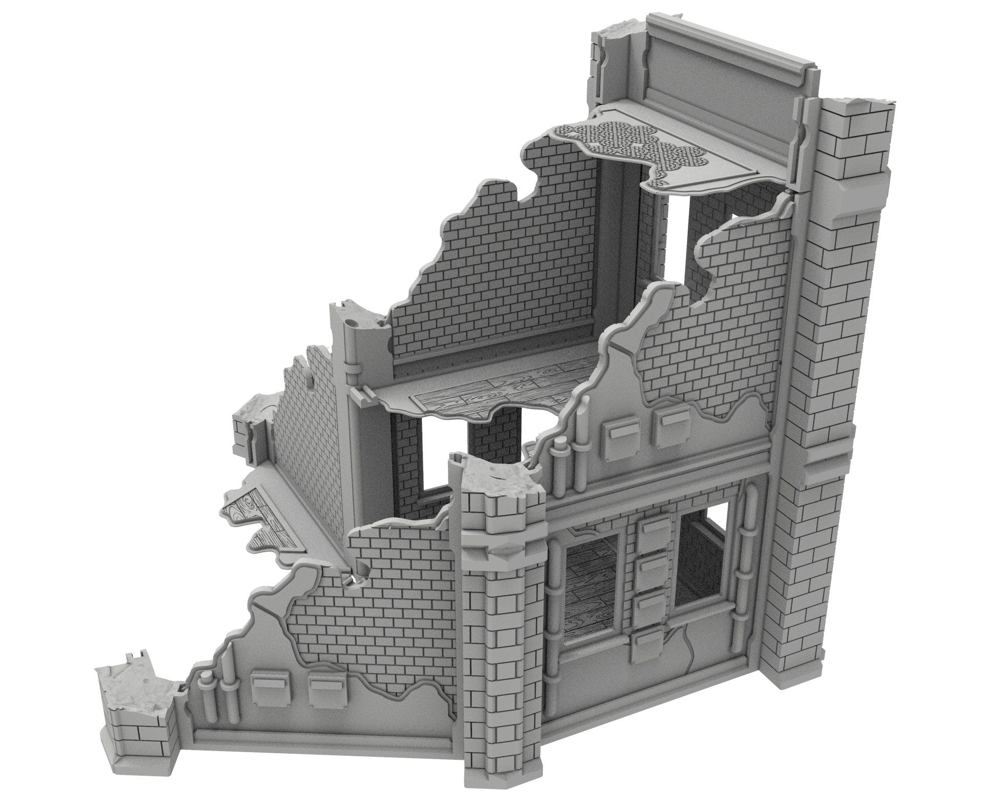 Civilian Ruined building printed in PLA and resin usable for warmachine, Damocles, One Page Rule, Firefight, infinity, scifi wargame...