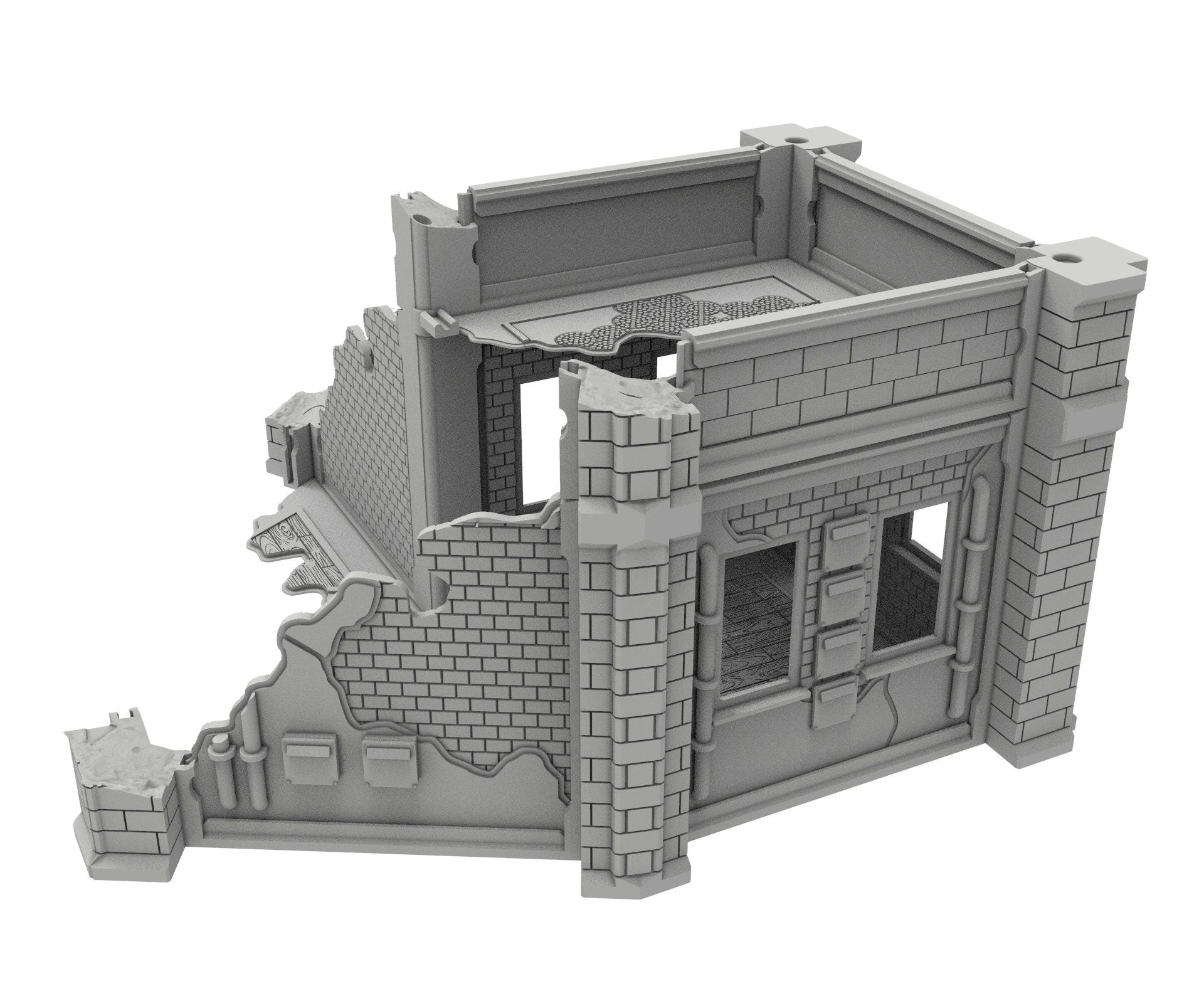 Civilian Ruined building printed in PLA and resin usable for warmachine, Damocles, One Page Rule, Firefight, infinity, scifi wargame...