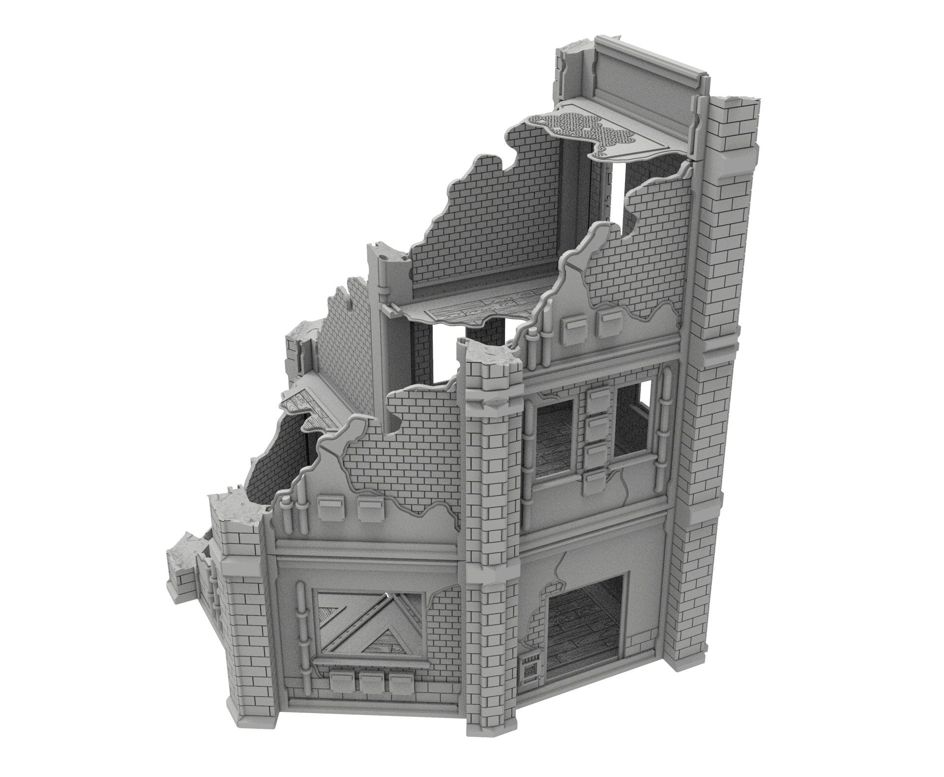 Civilian Ruined building printed in PLA and resin usable for warmachine, Damocles, One Page Rule, Firefight, infinity, scifi wargame...