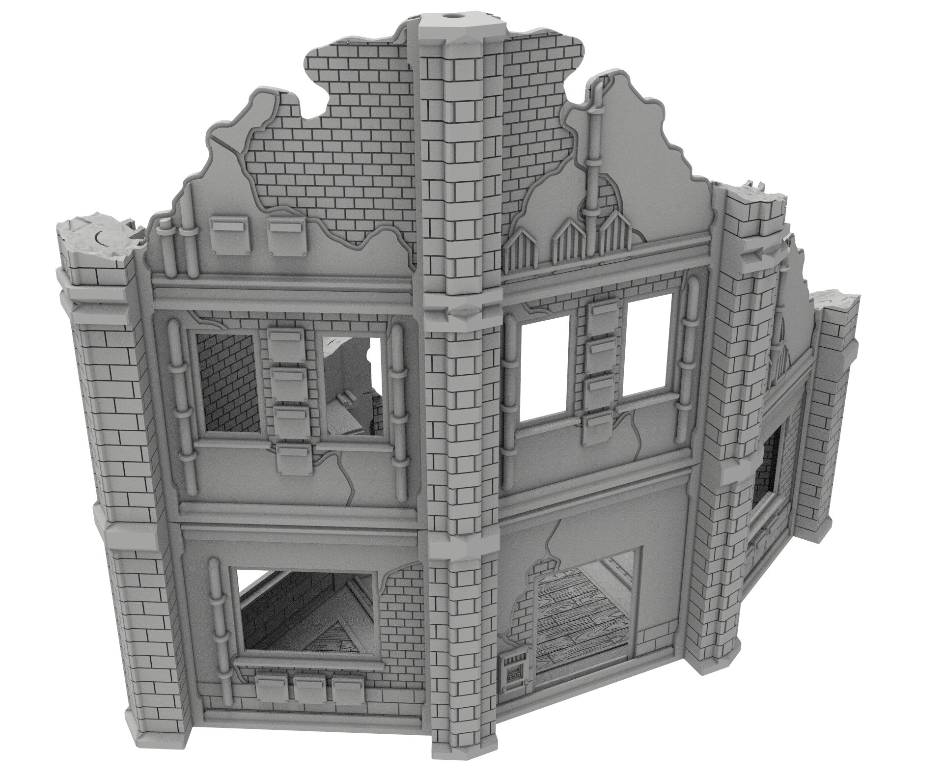 Civilian Ruined building printed in PLA and resin usable for warmachine, Damocles, One Page Rule, Firefight, infinity, scifi wargame...
