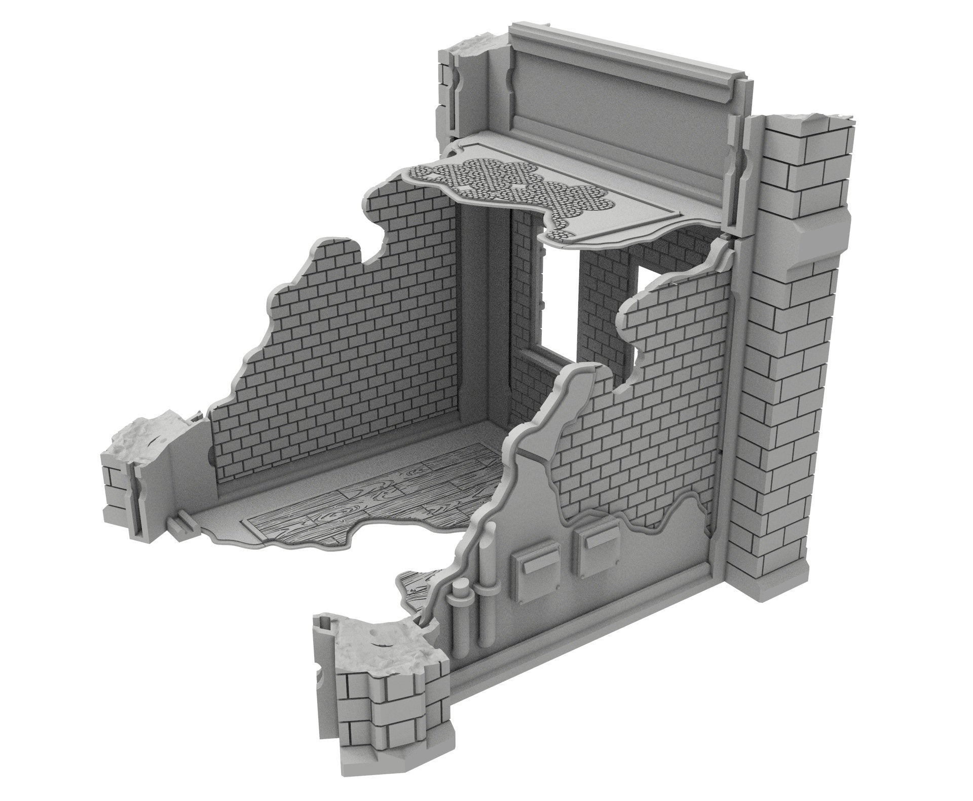 Civilian Ruined building printed in PLA and resin usable for warmachine, Damocles, One Page Rule, Firefight, infinity, scifi wargame...