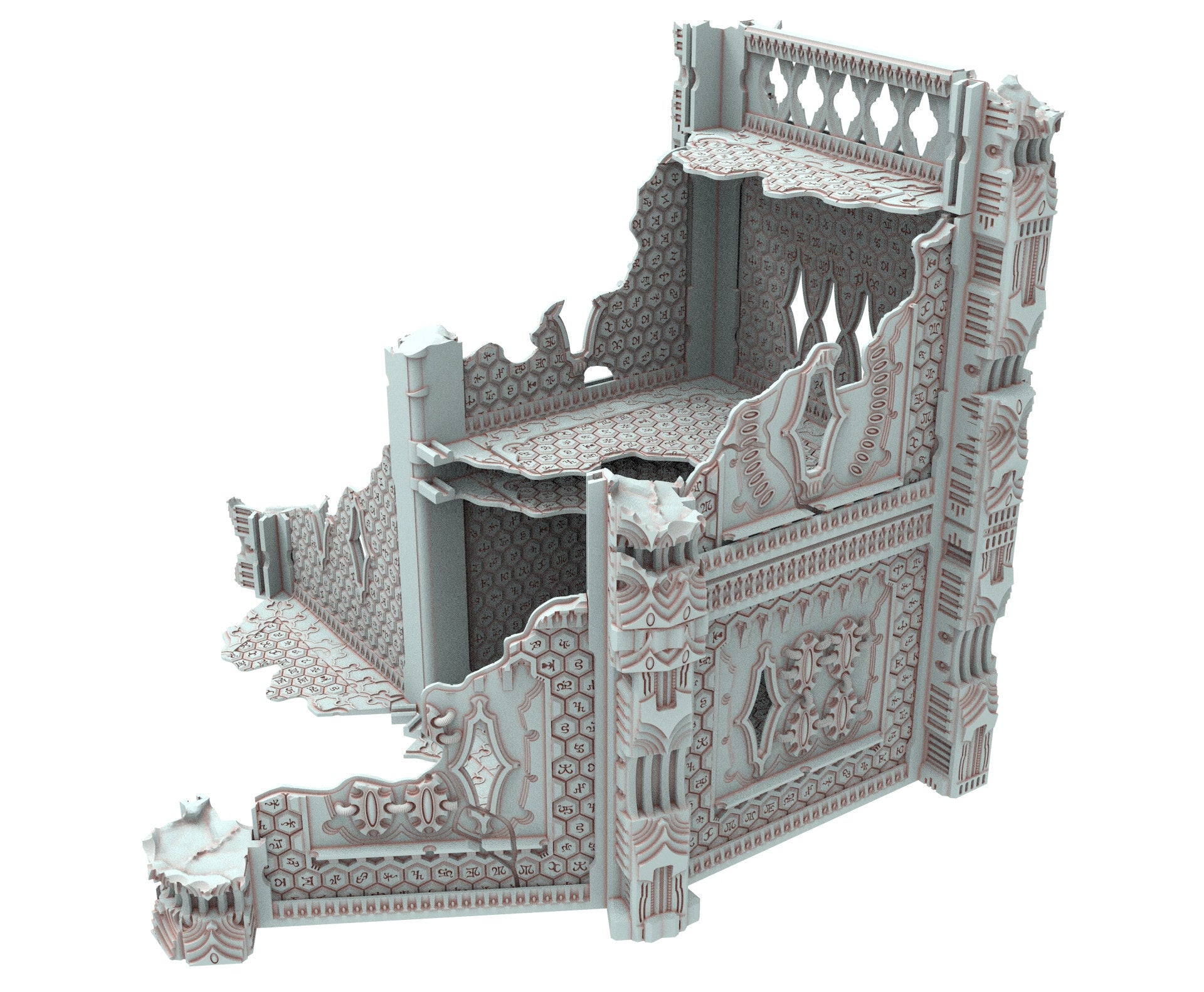 Dark city Ruined building elves eldar in PLA and resin usable for warmachine, Damocles, One Page Rule, Firefight, infinity, scifi wargame...