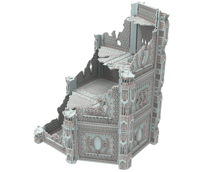 Dark city Ruined building elves eldar in PLA and resin usable for warmachine, Damocles, One Page Rule, Firefight, infinity, scifi wargame...