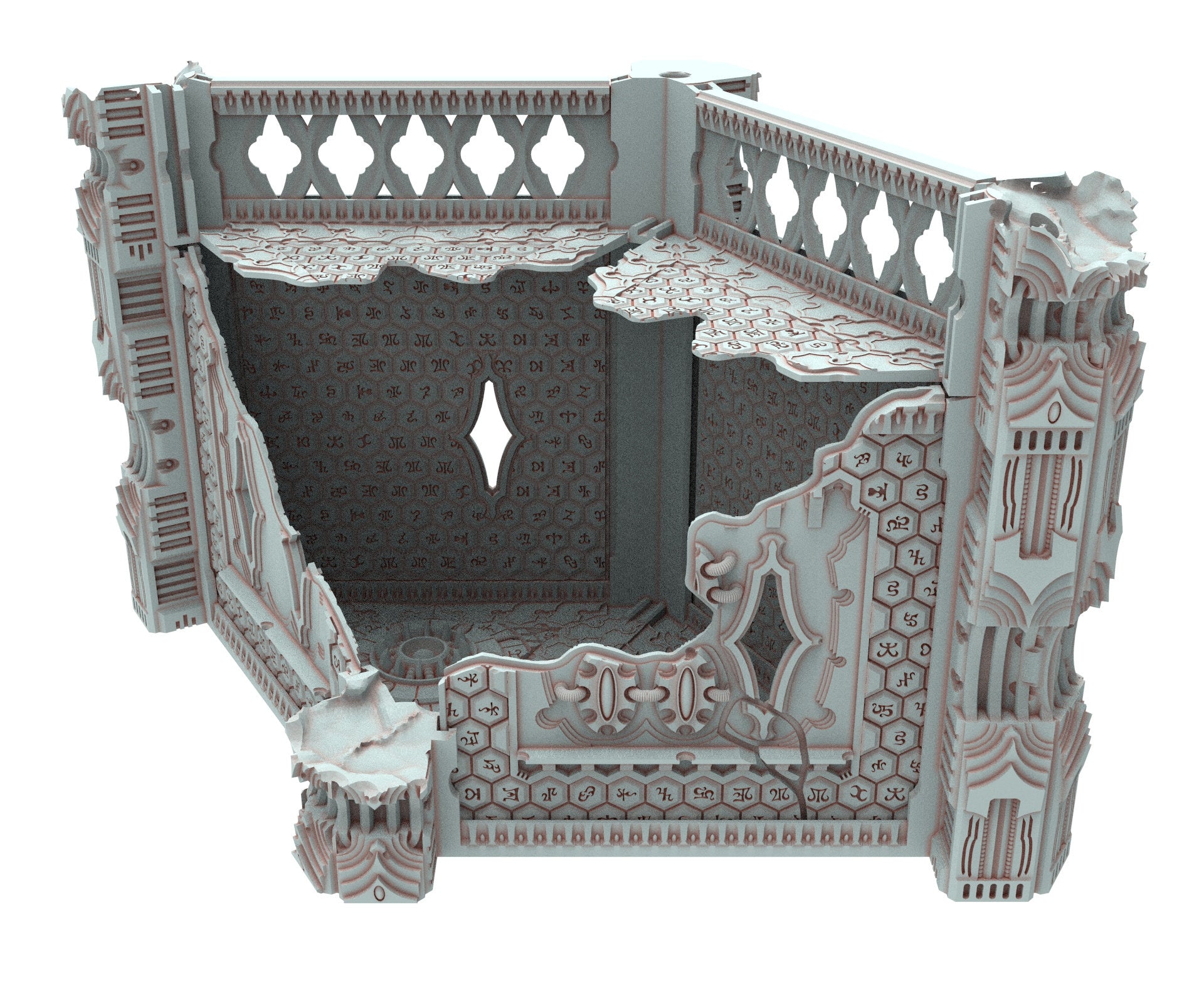 Dark city Ruined building elves eldar in PLA and resin usable for warmachine, Damocles, One Page Rule, Firefight, infinity, scifi wargame...