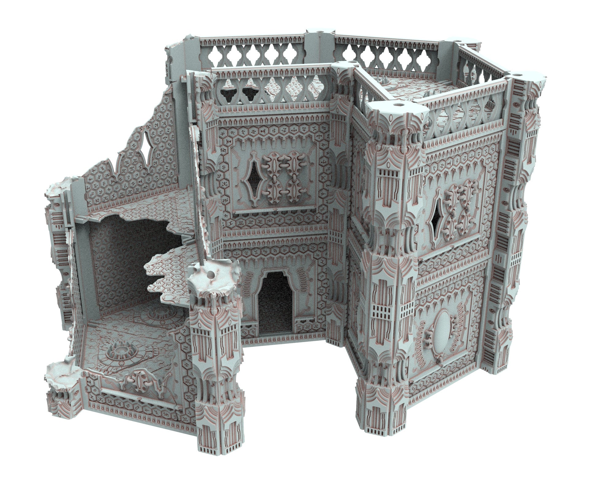 Dark city Ruined building elves eldar in PLA and resin usable for warmachine, Damocles, One Page Rule, Firefight, infinity, scifi wargame...