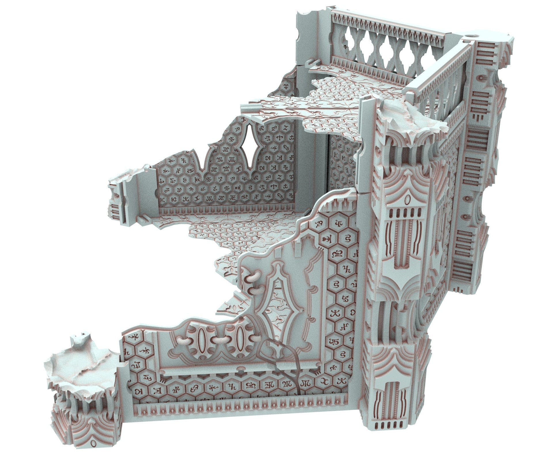 Dark city Ruined building elves eldar in PLA and resin usable for warmachine, Damocles, One Page Rule, Firefight, infinity, scifi wargame...