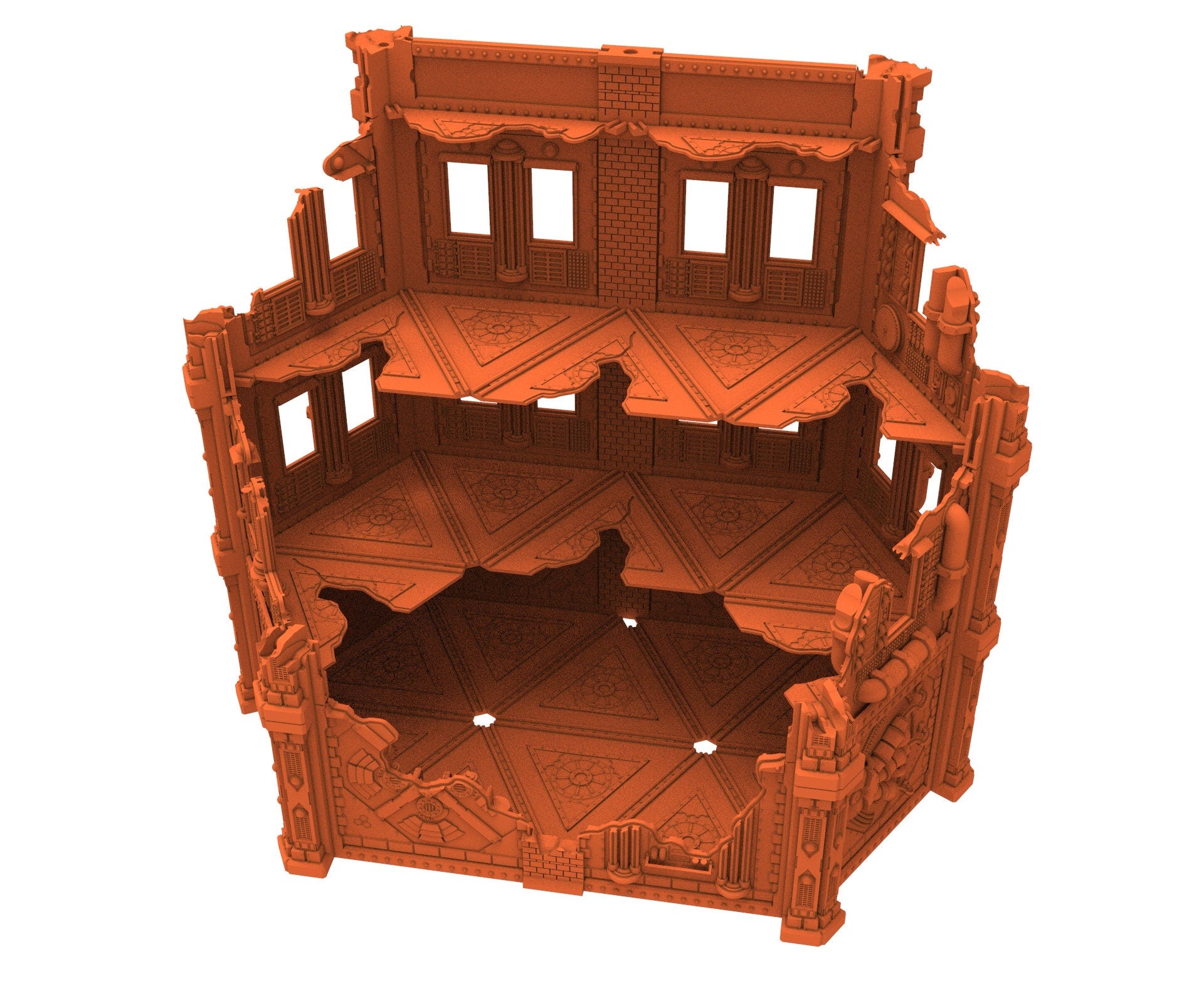 Industrial Ruined building printed in PLA and resin usable for warmachine, Damocles, One Page Rule, Firefight, infinity, scifi wargame...