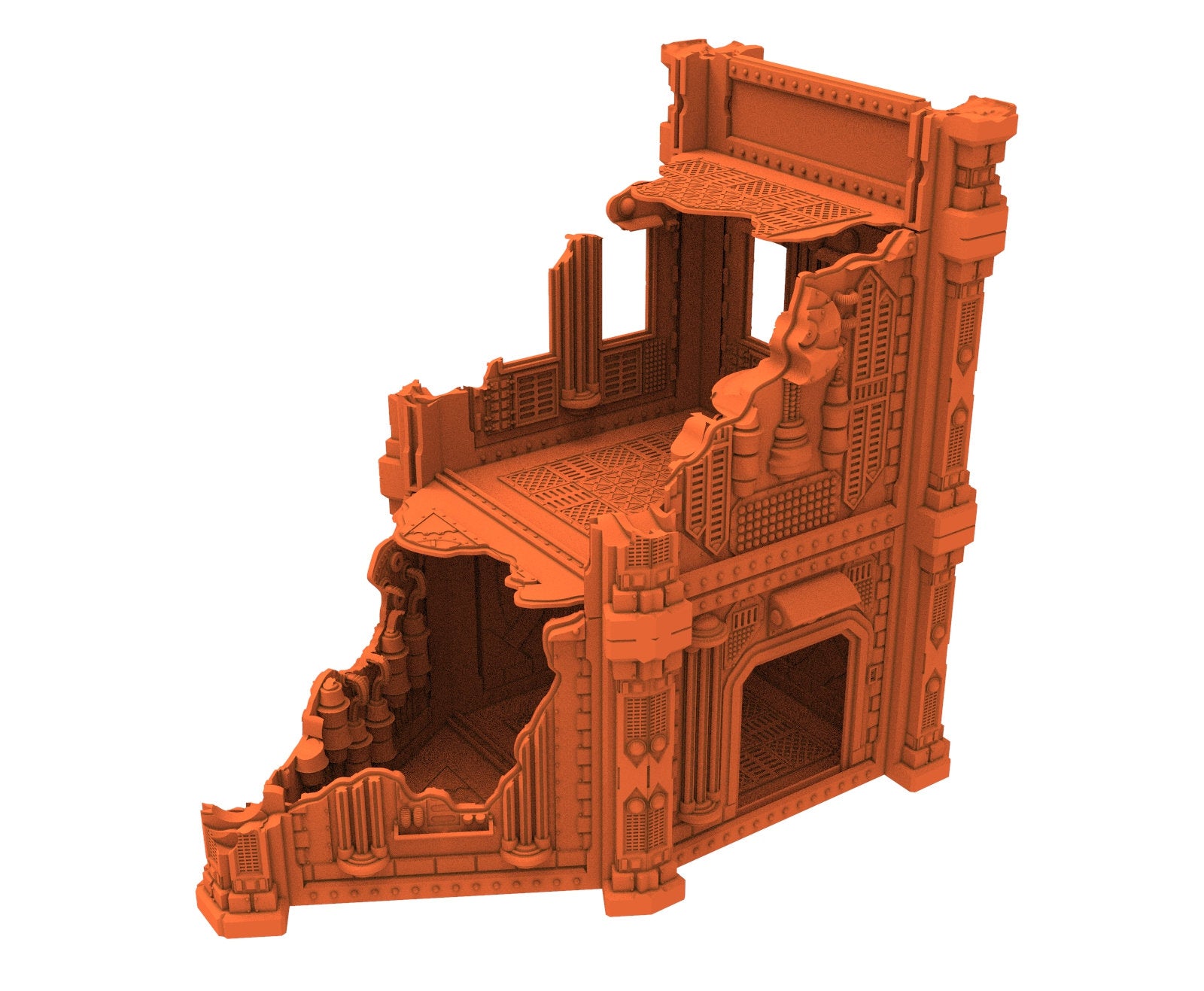 Industrial Ruined building printed in PLA and resin usable for warmachine, Damocles, One Page Rule, Firefight, infinity, scifi wargame...