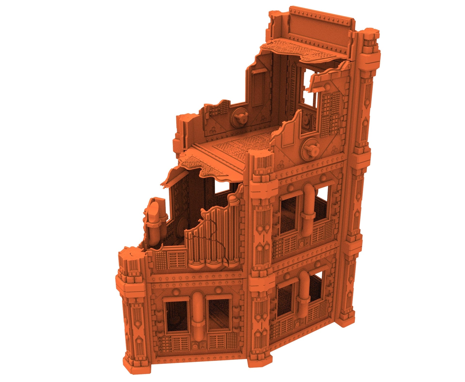 Industrial Ruined building printed in PLA and resin usable for warmachine, Damocles, One Page Rule, Firefight, infinity, scifi wargame...