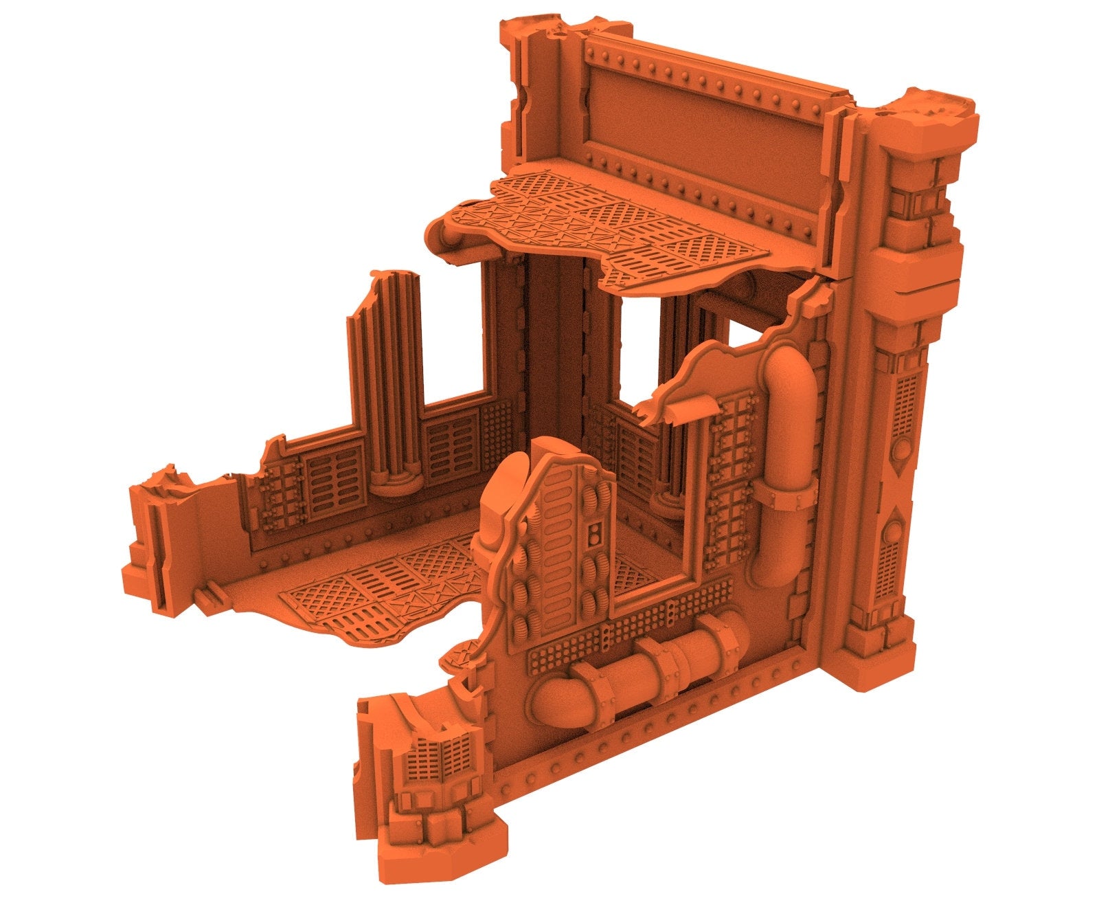 Industrial Ruined building printed in PLA and resin usable for warmachine, Damocles, One Page Rule, Firefight, infinity, scifi wargame...