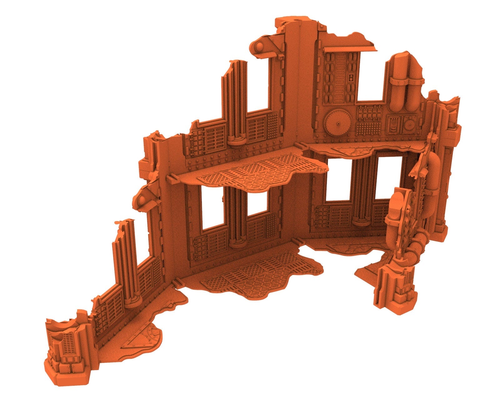 Industrial Ruined building printed in PLA and resin usable for warmachine, Damocles, One Page Rule, Firefight, infinity, scifi wargame...