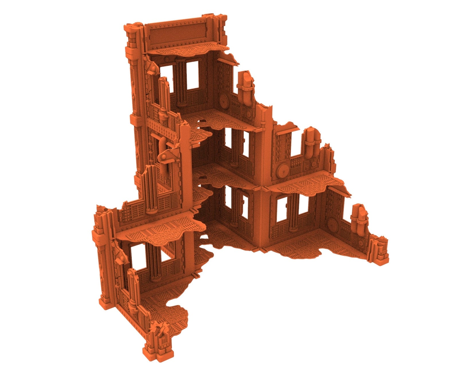 Industrial Ruined building printed in PLA and resin usable for warmachine, Damocles, One Page Rule, Firefight, infinity, scifi wargame...