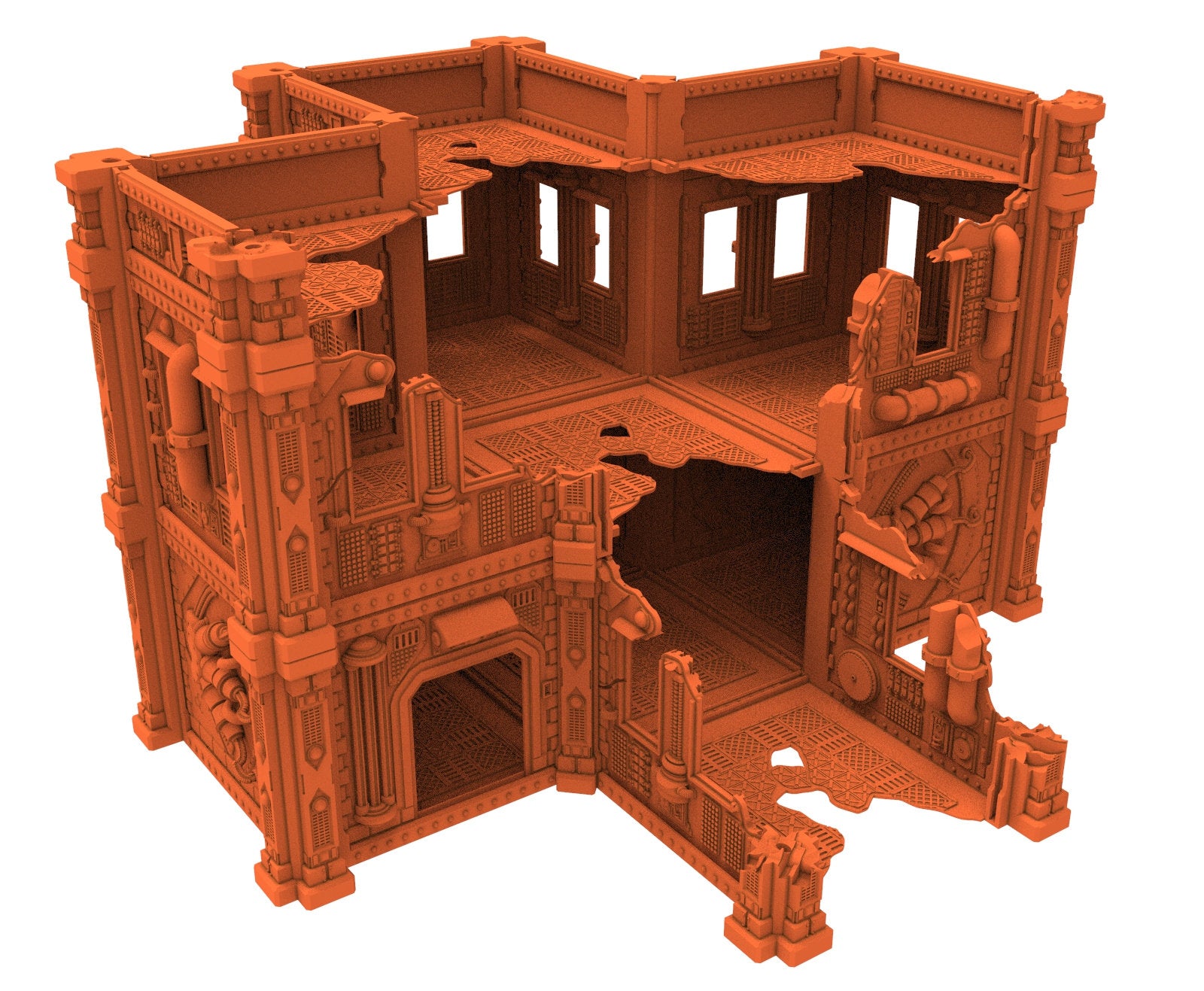 Industrial Ruined building printed in PLA and resin usable for warmachine, Damocles, One Page Rule, Firefight, infinity, scifi wargame...