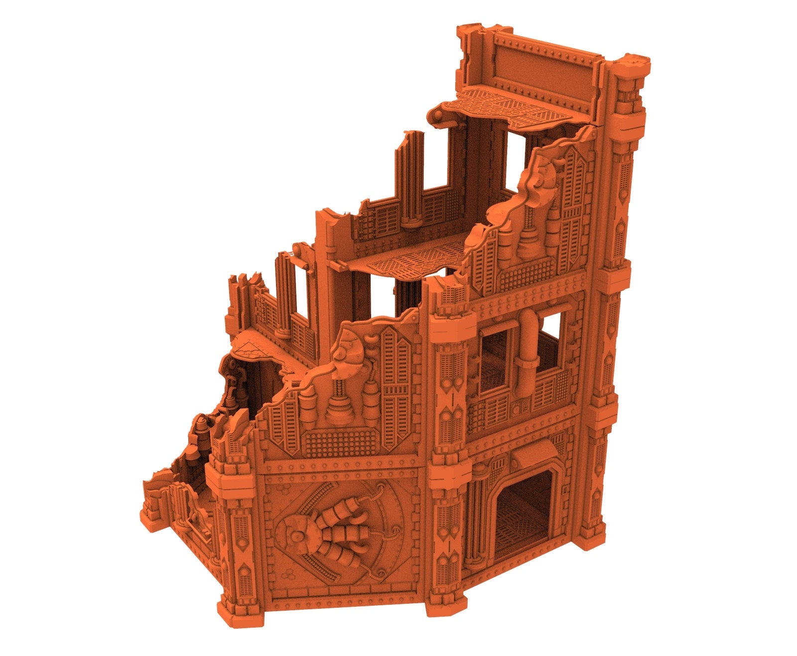 Industrial Ruined building printed in PLA and resin usable for warmachine, Damocles, One Page Rule, Firefight, infinity, scifi wargame...